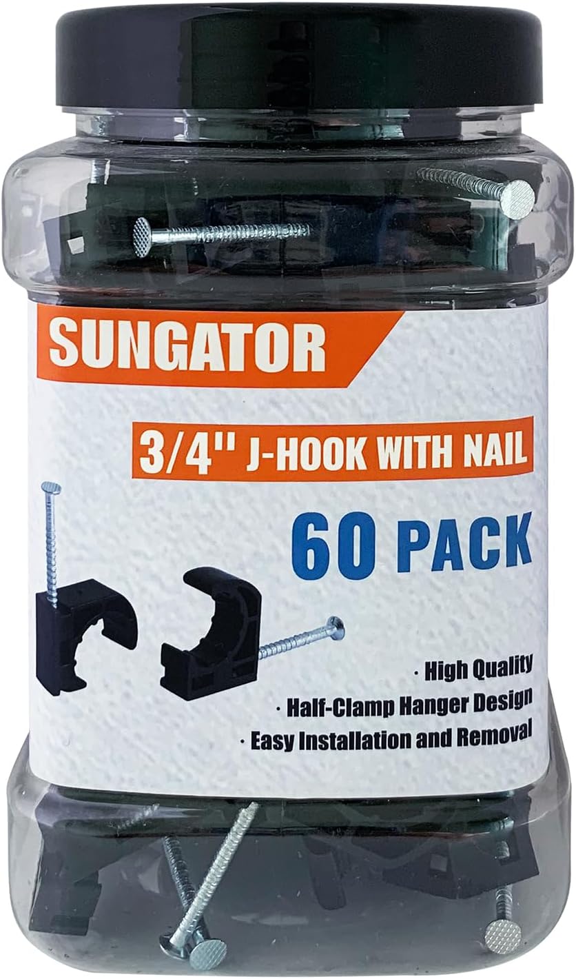 (120 Pack) SUNGATOR 3/4 Inch Pex J-Hook with Nails, Black Half Clamps, 3/4" J Clamps for Pex Pipe Support, 3/4" J-Hook Pipe Hanger Suitable for Wall Mount Pipe Tubing Fixture