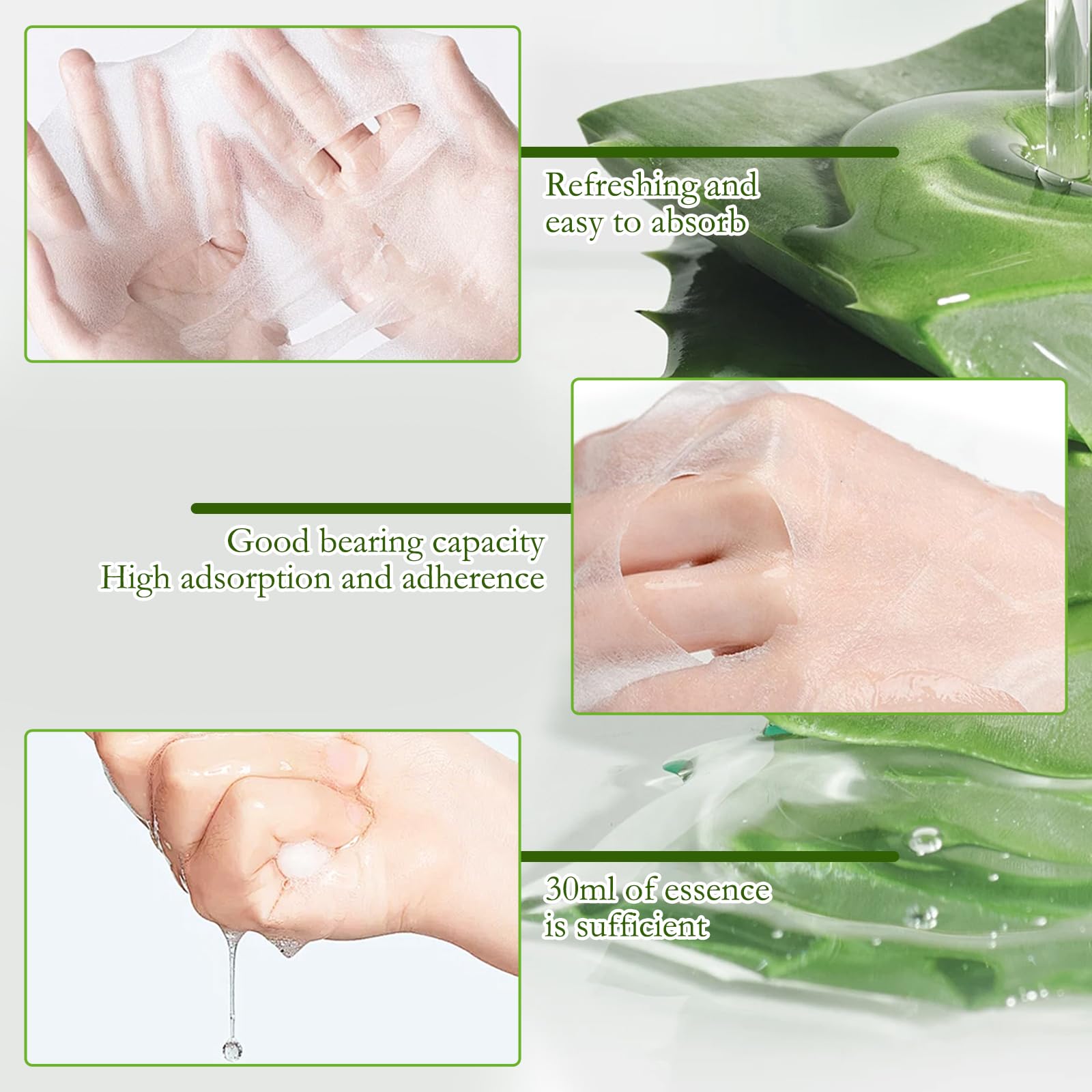 wimony Sheet Face Mask 10PCS, Sheet Mask, Aloe Organic Facial Mask Skin Care Product, Nutrition Concentrated Moisturizing Facial Mask, Skin Repair Face Sheet Mask(30ml/Pc) - Image 4
