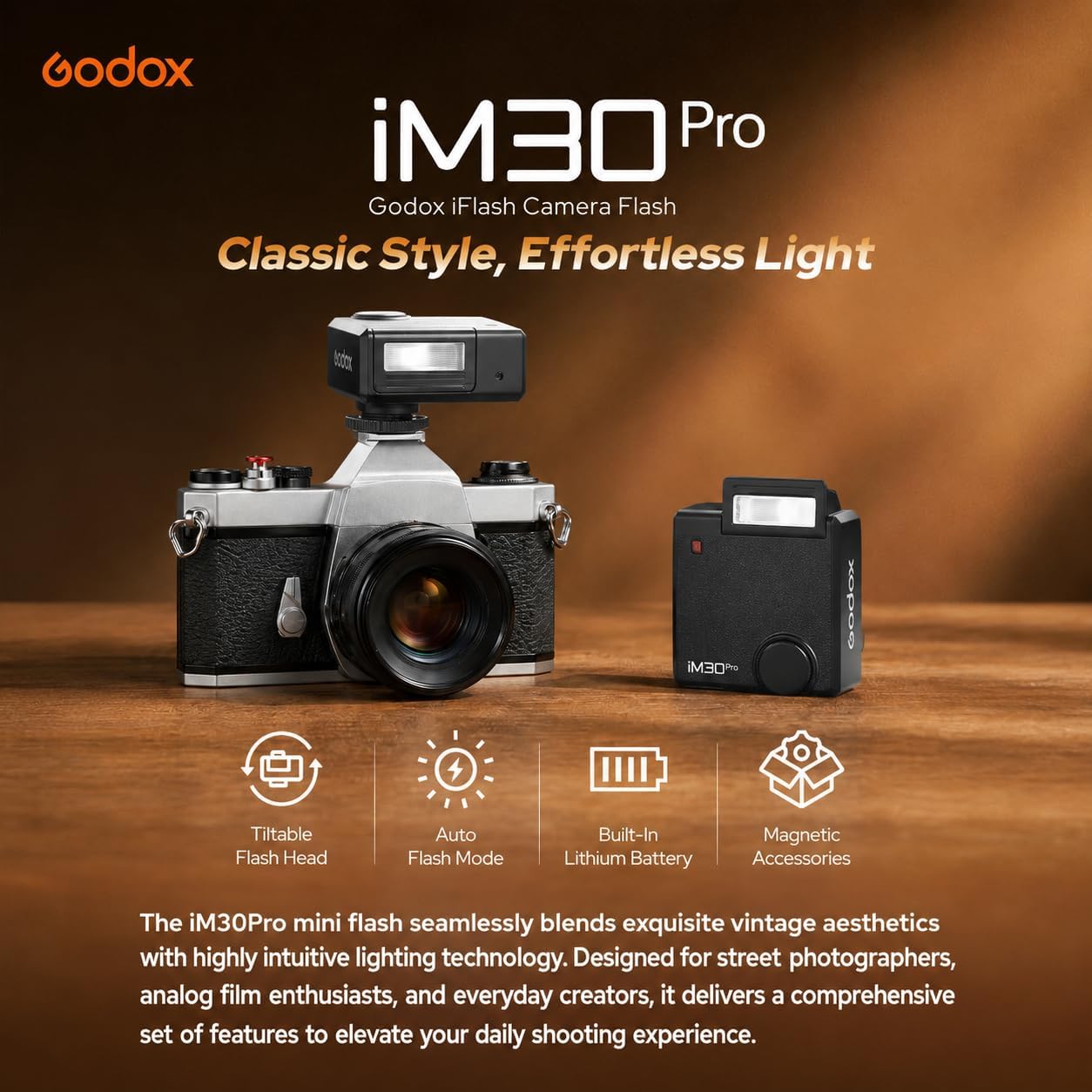 Godox iM30Pro iM30 Pro Mini Kamerablitz, GN15, 550 Blitze, 1,5 s Recycling Kamera Blitz, Auto & M Modus, Einzelkontakt-Blitzschuh, Speedlite für Sony Canon Fujifilm Nikon Leica Ricoh Olympus Panasonic