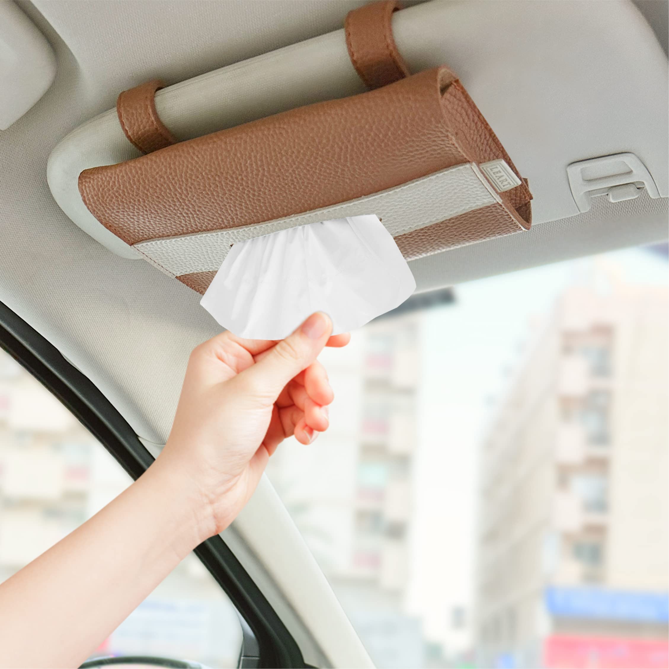 LEART Car Tissue Holder Leather – Visor Tissue Box Holder for Car | Tissue Box for Car | Car Accessories Interior | Car Tissue Box | Visor Tissue Box Holder (Caramel Visor)