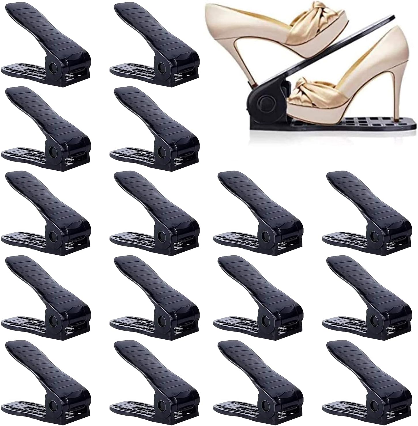 YIHATA Shoe Slots Organizer, Adjustable Shoe Stacker Storage Space Saver, Double Deck Shoe Rack Holder for Closet Organization, Thickening Quality Upgrade (16Pack, Black) 16 Black