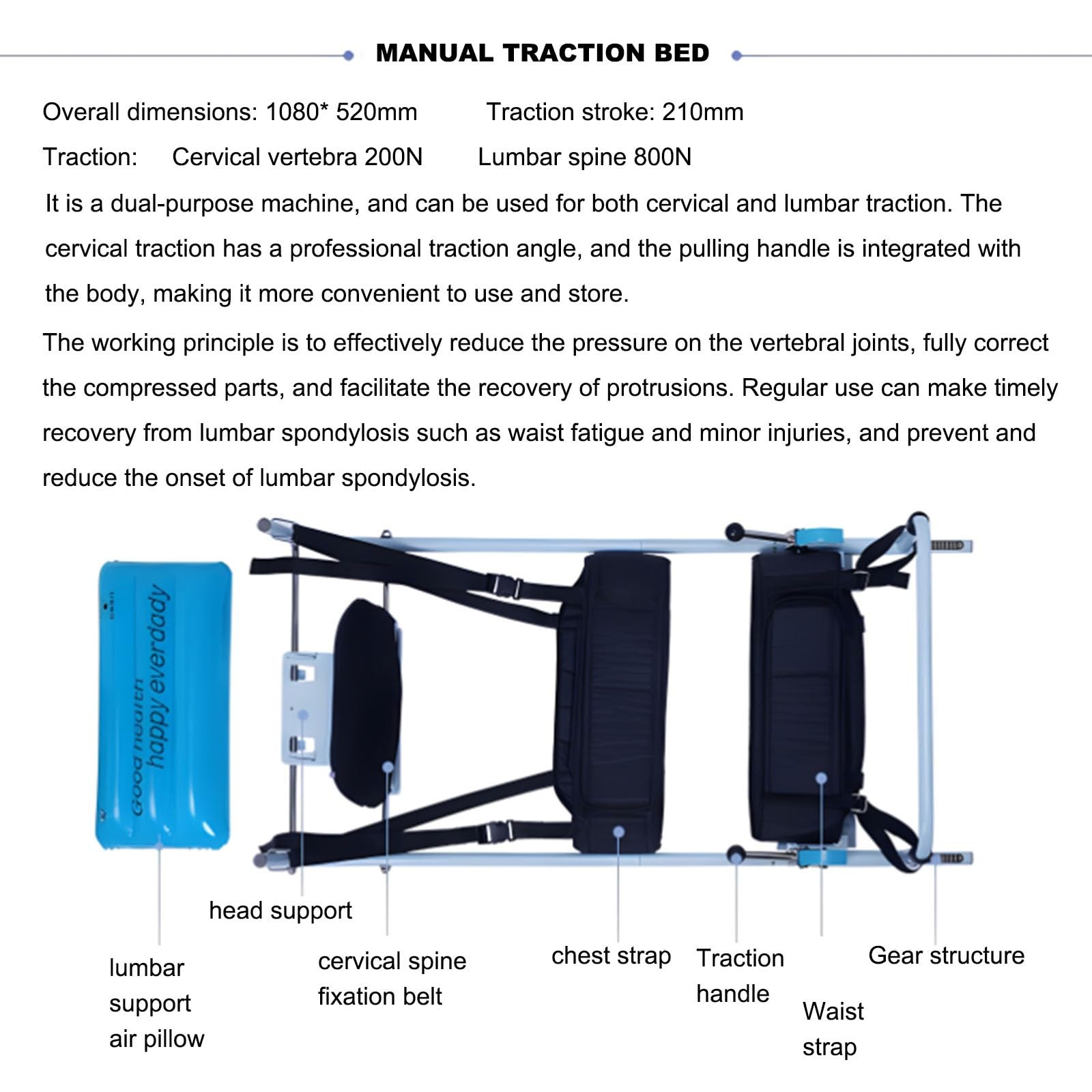 Dispositivo de descompresión espinal para aliviar el dolor cervical y lumbar, máquina de tracción de uso doméstico