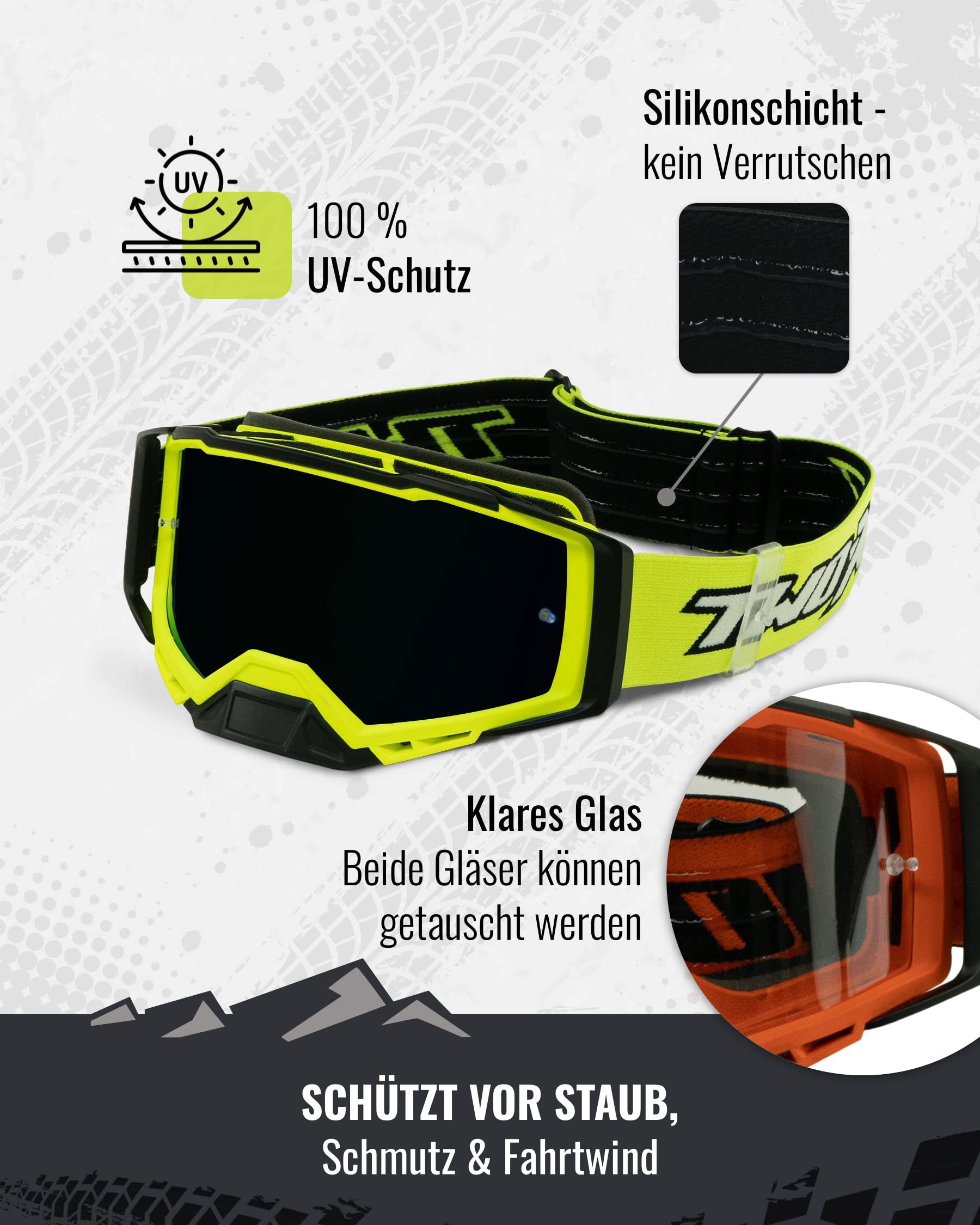 TWO-X Cross-Brille - Motocross-Brille - Kratzfeste Motorrad-Brille - Enduro & Downhill - Modell Atom