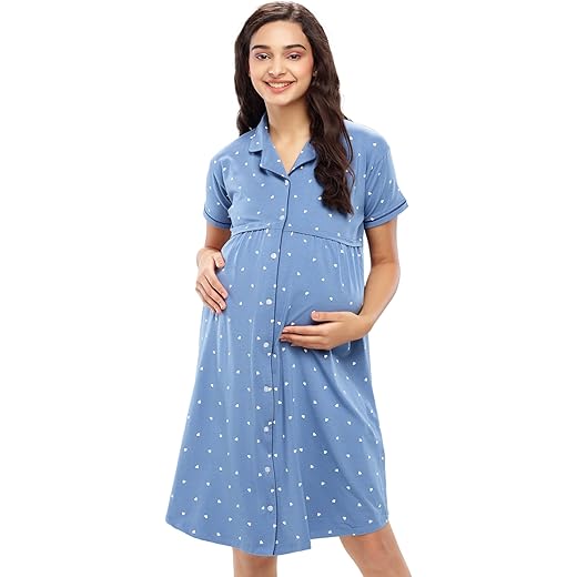 ZEYO Womens Cotton Night Dress Heart Printed