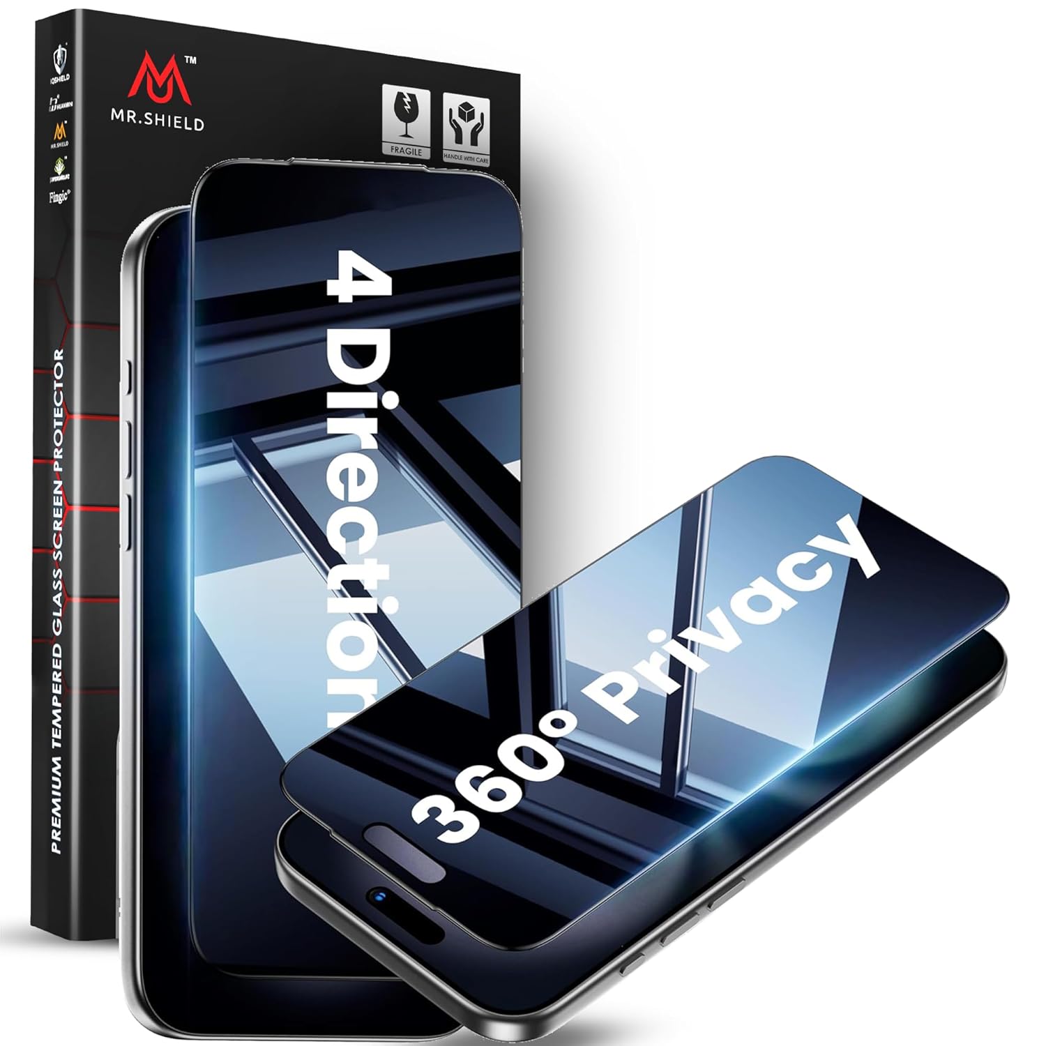 Mr.Shield Top-Notch True Privacy Tempered Glass Screen Protector Guard Compatible For iPhone 17 Pro Max, 9H Hardness, Easy Installation Kit, 4-Way 360°, Anti-Spy – 1 Pack