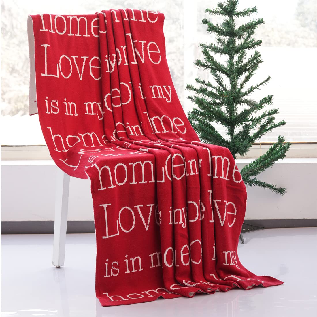 Pluchi Love My Home Cotton Knitted All Season AC Throw Blanket in Red Color (125 cm x 150 cm)