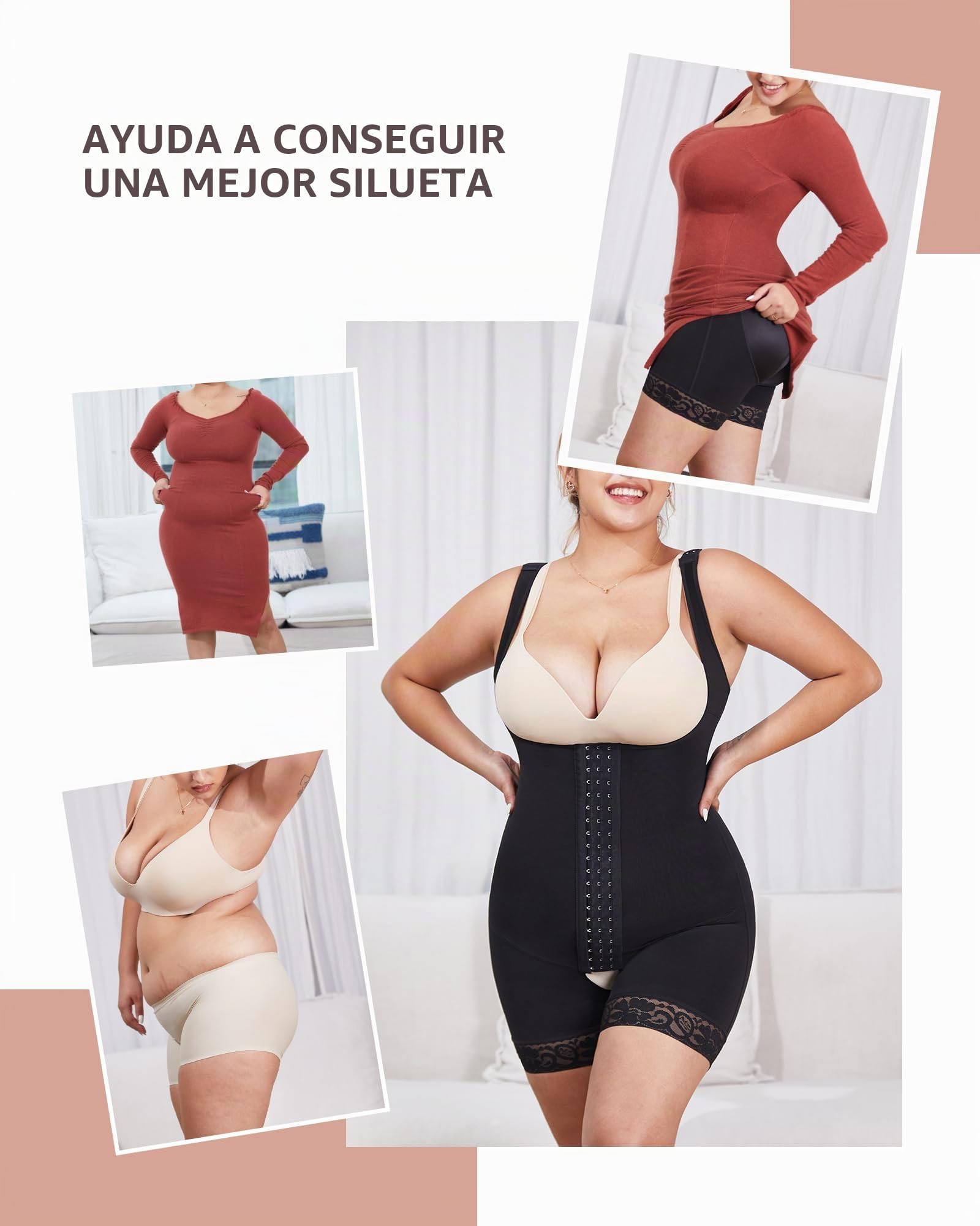FeelinGirl Fajas Reductoras Mujer Fajas Abdomen Chaleco Corsé Abdominal Pantalones Moldeadores Cierre de Ganchos de 3 Filas con Tirantes Anchos Ajustables