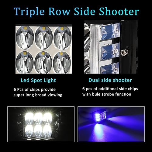 Miniatura 3 de Barra de luz LED de disparo lateral azul, luces todoterreno de 4 pulgadas con flash azul de doble cara, luces estroboscópicas LED para Jeep Truck