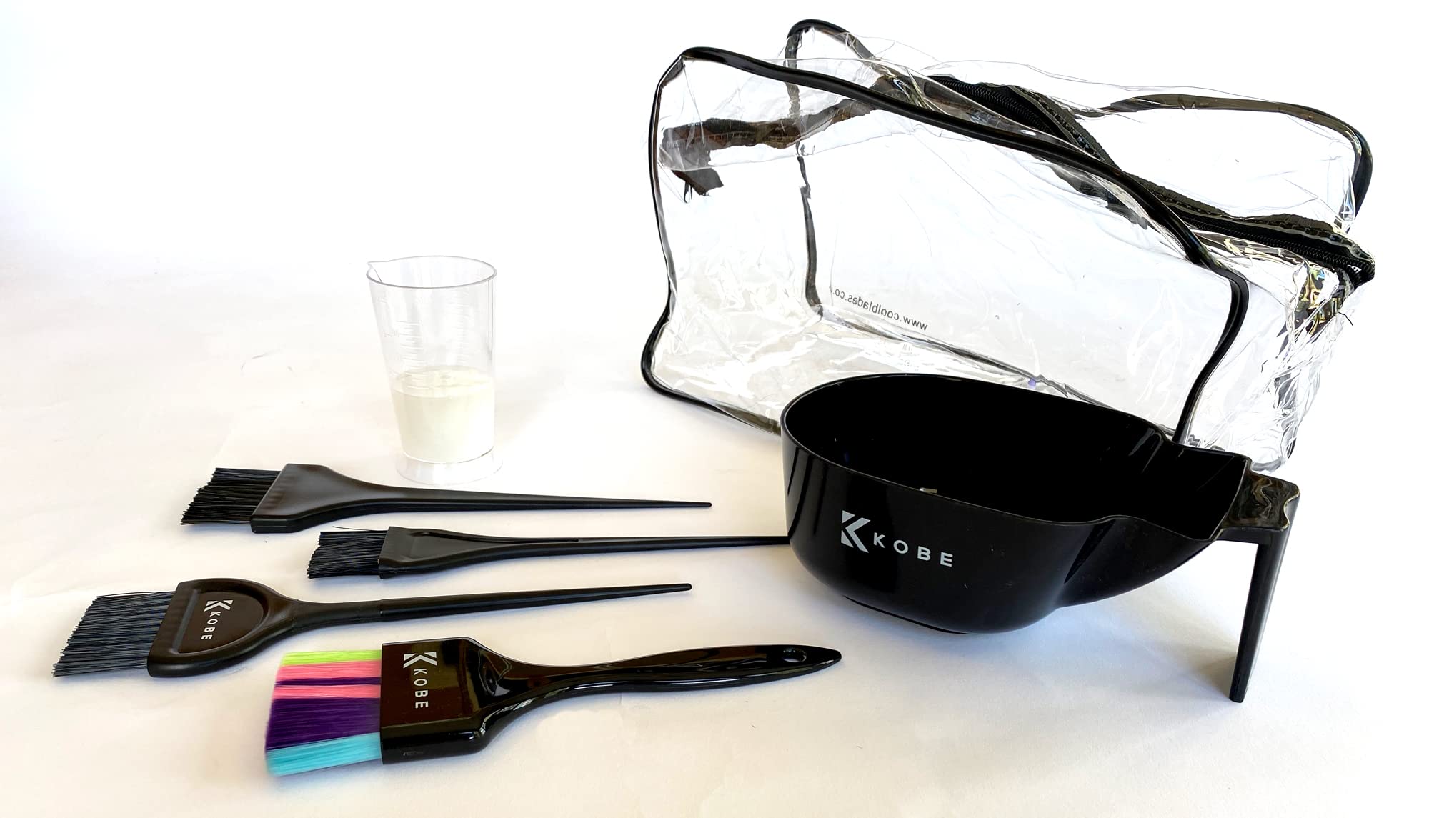Kobe Professional Hairdresser's Elite Tinting or dye Set - Includes tint/dye Bowl, Measuring Jug small, large, wide and colourworx dye brush with Bag. Ideal hair dye home kit.