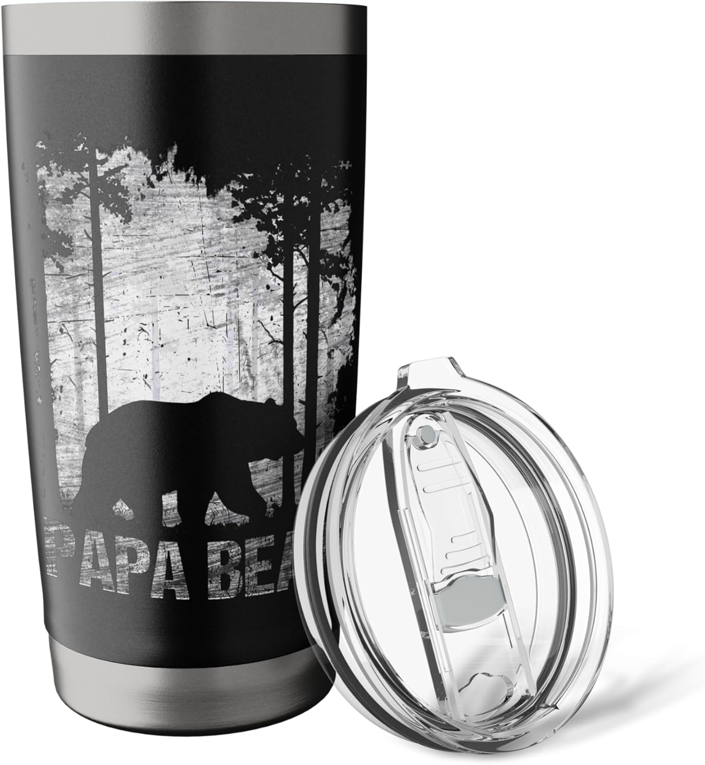 Papa Bear Silhouette Forest Graphic Stainless Steel Insulated Tumbler - Image 5