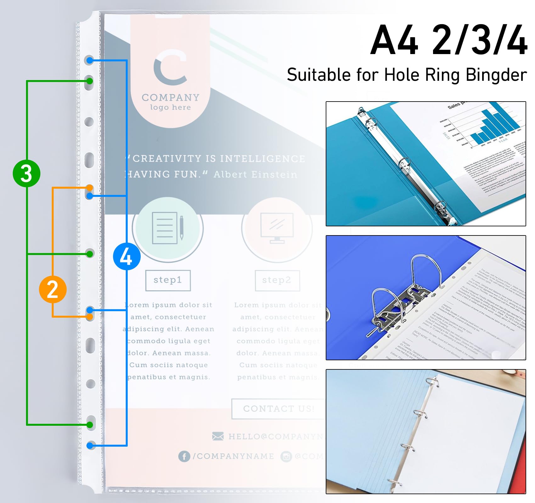 NOTEZMATE A4 Punched Pockets Clear 80 PCS,120 Micron Heavy Duty Poly Pockets Folders,Transparent Top Opening Plastic Wallet Sleeves with 11 Holes for Lever Arch Files &Ring Binders Document Protection - Image 4