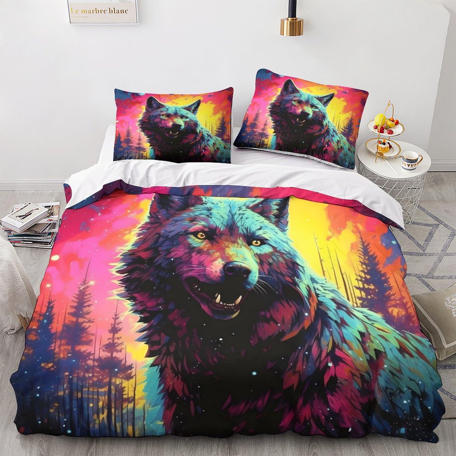 Housse de couette loup sauvage imprimé 3D pour une chambre ambiance nature cocooning