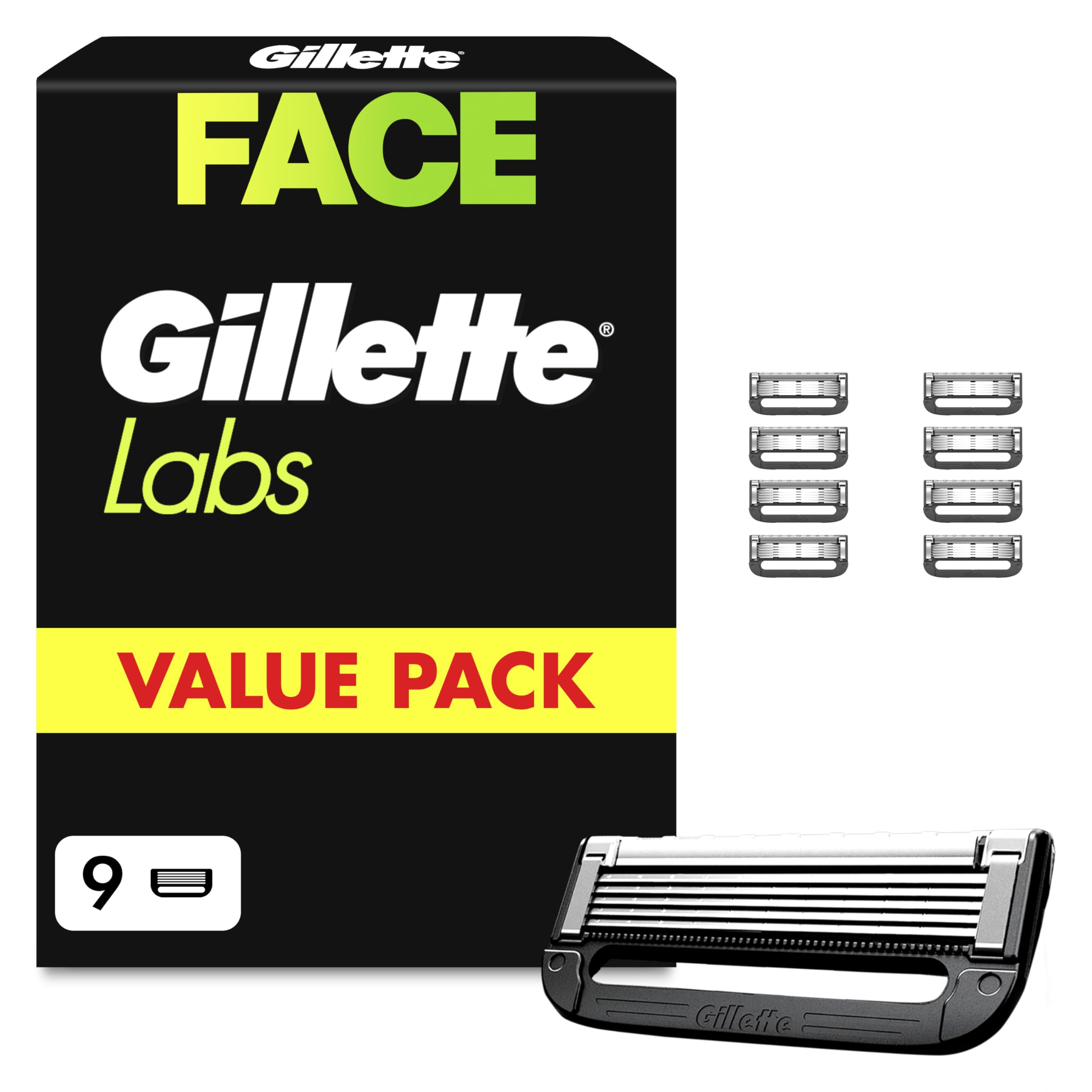 Gillette Labs Lames de Rasoir Homme, Pack de 9 Cartouches | Recharges Compatibles avec les Manches de la Série, en Acier Inoxydable, 1 Rechange Jusqu’à 30 Rasages