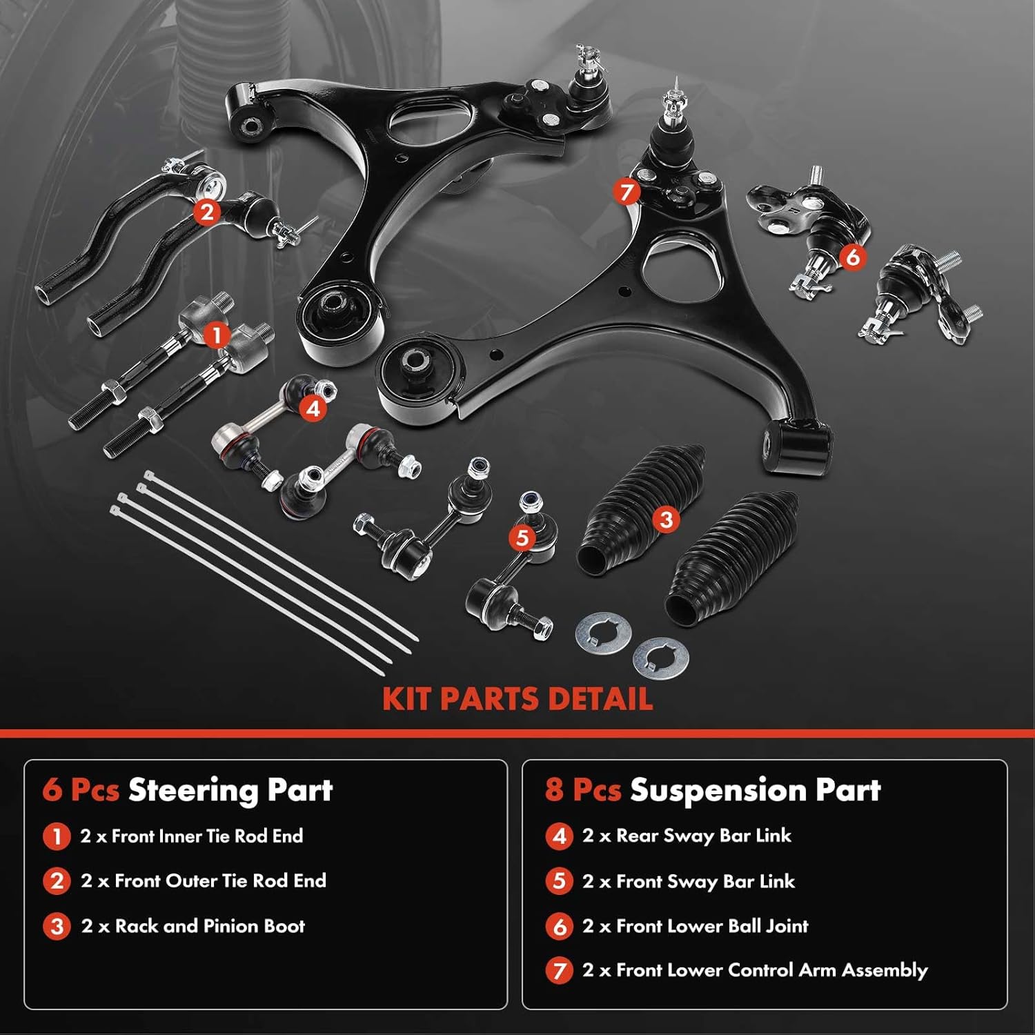 A-Premium Set of 14, Front Lower Control Arm, Lower Ball Joint, Inner Outer Tie Rod End, Front & Rear Sway Bar Link, Compatible with Honda Civic 2006 2007 2008 2009 2010 2011, L4 1.8L