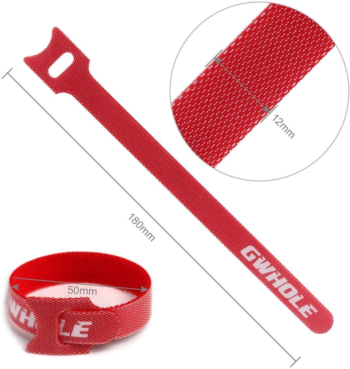 Gwhole Set di 60 fascette stringicavi, regolabili, riutilizzabili, 1,2 x 18 cm