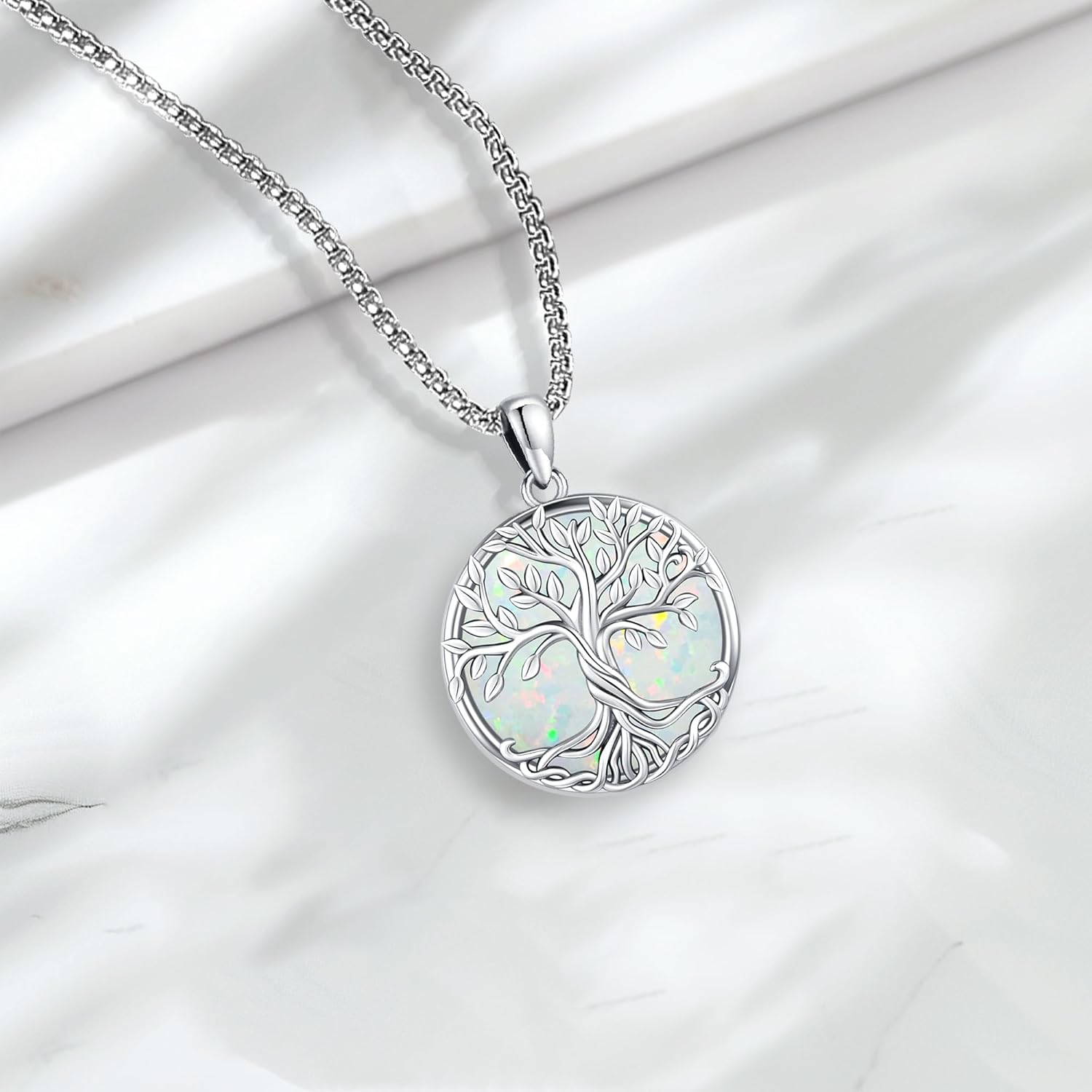 Tree of Life Necklace Tree of Life Pendant 925 Sterling Silver Abalone Shell Opal Malachite Turquoise Moonstone Crystal Necklace Celtic Knot Family Tree Jewelry for Men Women Fathers Day - Image 4