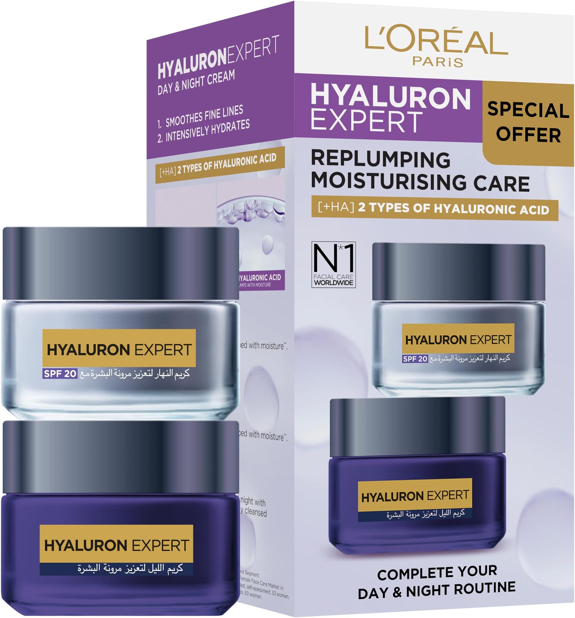 LโOrรฉal Paris Hyaluron Expert Day Cream+Night Cream, 100 ml