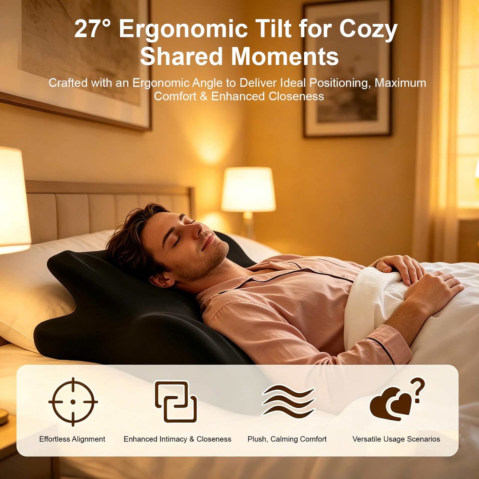 27 ° Paarkissen, Ergonomisches Kissen, Stützkissen für Wirbelsäule und Rücken, Rückenkissen für Mehr Komfort und Nähe, Paare Ergonomic Pillow, Keilkissen aus Memory-Schaum für Bett und Sofa
