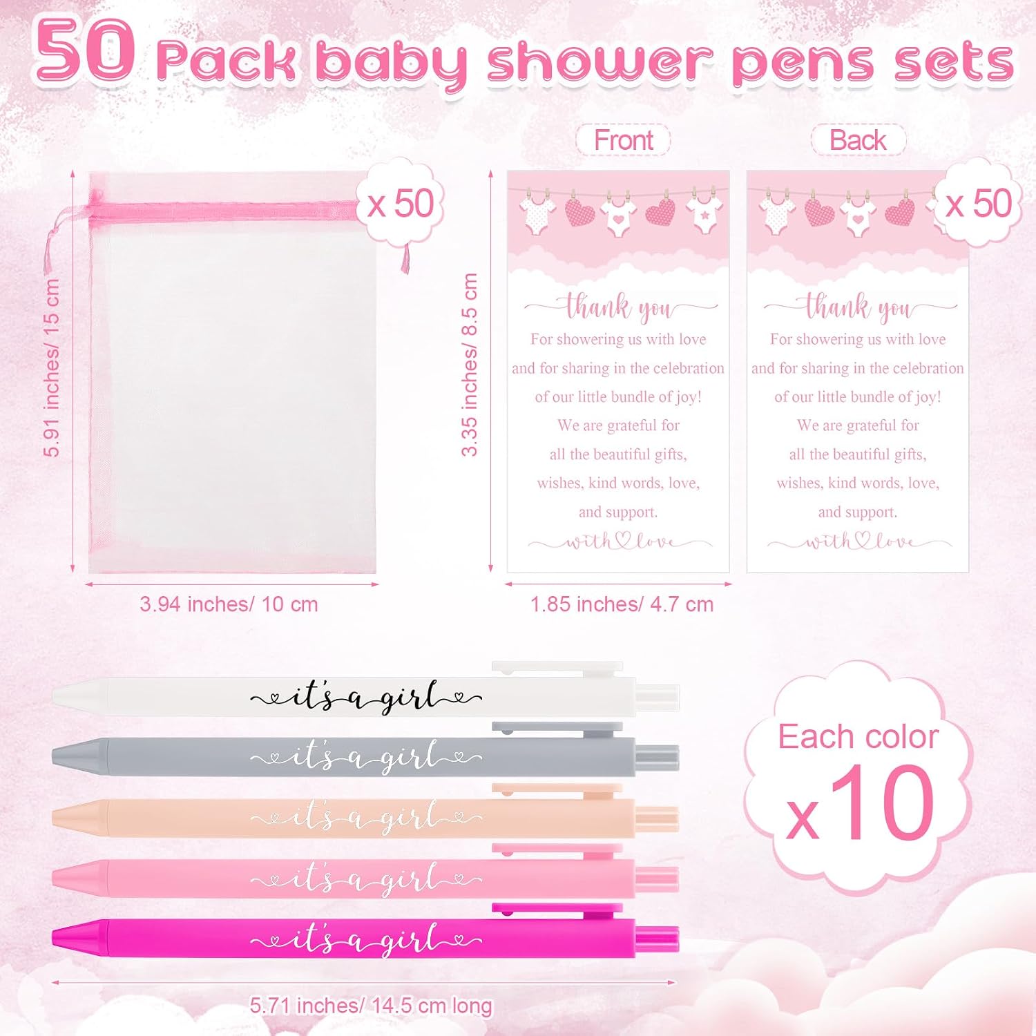 Chuangdi 50 Pack It's a Boy Party Baby Shower Pens Favors for Guests, Pink image 2