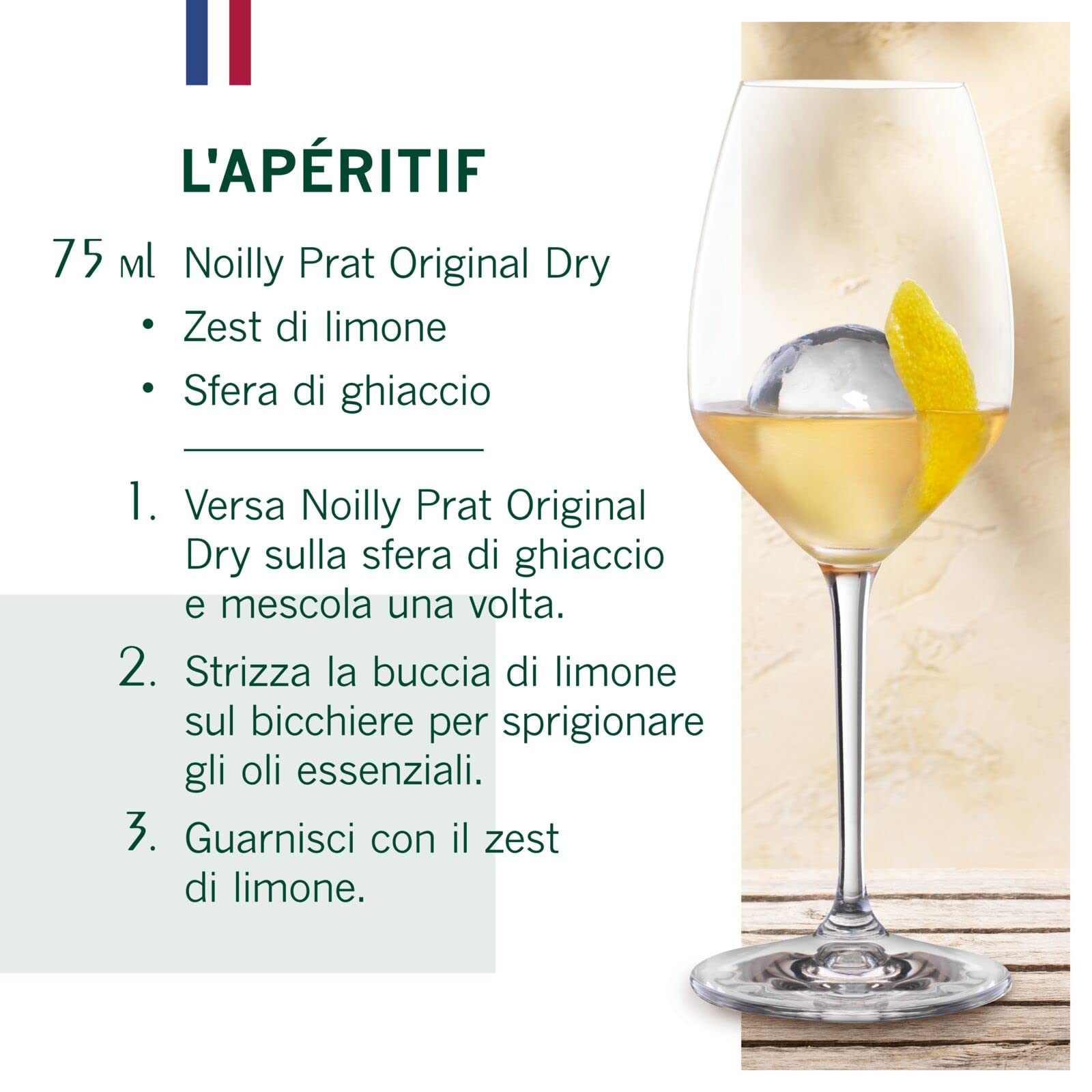 Noilly Prat Original Dry Vermouth, 18% Vol., 75 cl / 750 ml, un aperitivo francese ideale per il cocktail Martini, creato con 20 erbe e spezie come camomilla, coriandolo, arancia e fiori di sambuco