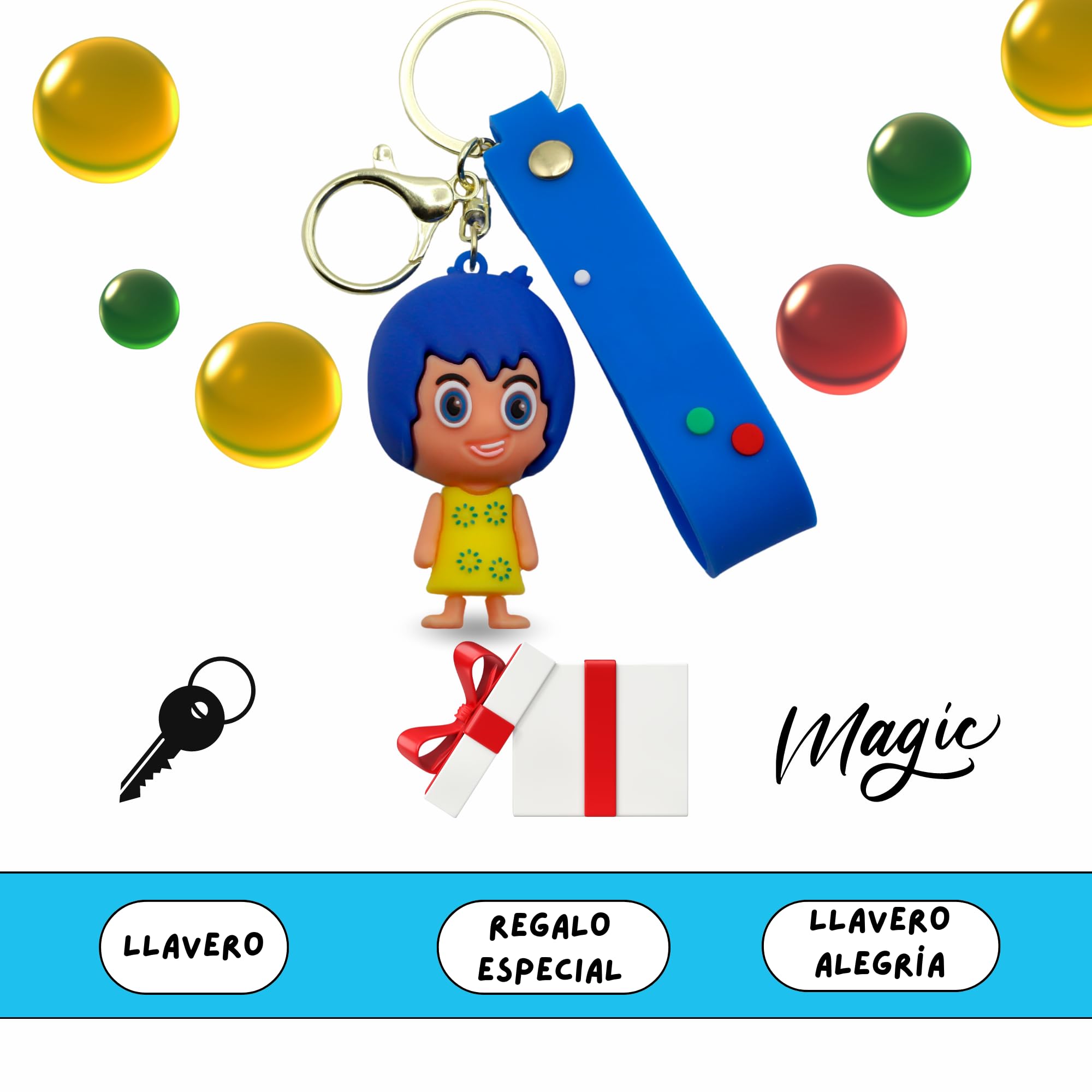 Llavero personaje alegria silicona, dibujo animado alegria, 6 cm, Silicona - imagen 6