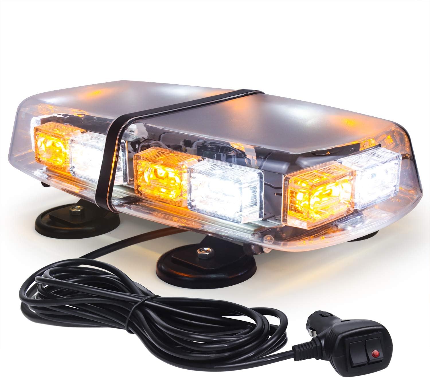 Rooftop LED Strobe Lights -72 LED High Intensity Emergency Flashing Warning Safety Light with 4 Heavy Duty Strong Magnets Base for 12-24V Snow Plow, Truck Vehicle (Amber & White)