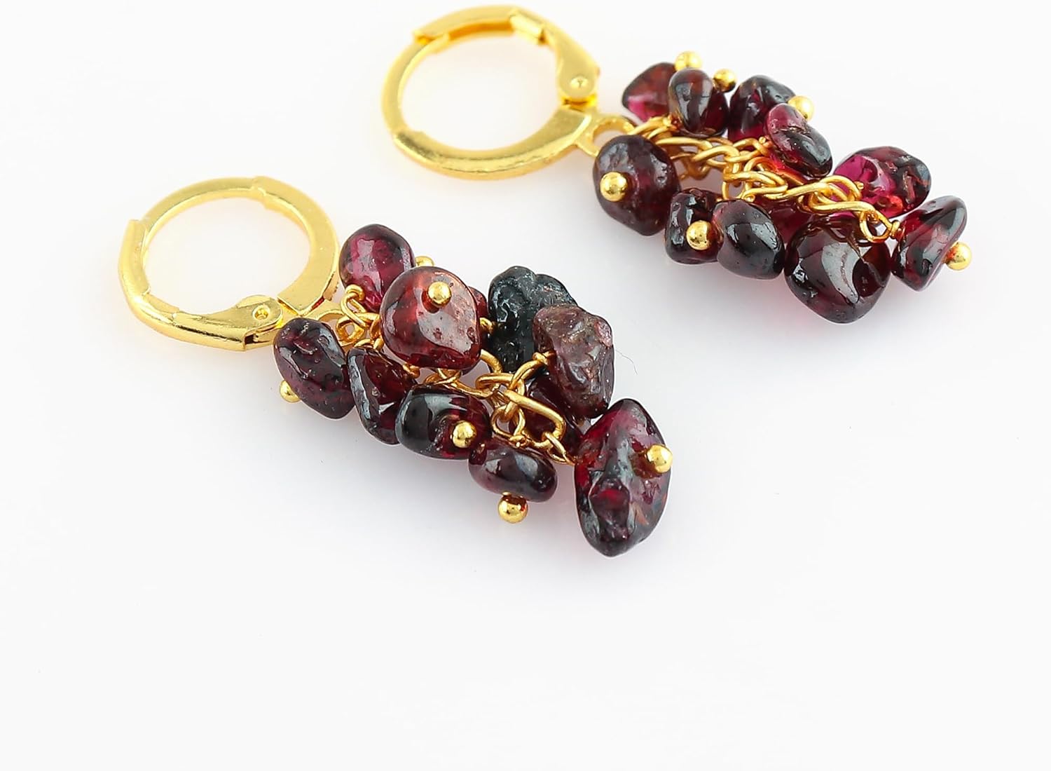 Natural Gemstone Chip Hoop Earrings for Women - Gold Plated Handmade Dangle Earrings - Healing Crystal Jewelry - Image 3