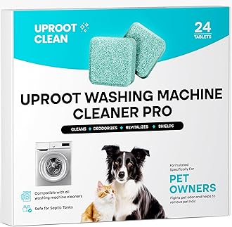 Uproot Clean Washing Machine Cleaner Tablets - 24 Pack for a 12 Month Supply. Formulated for Pet Owners. Compatible with HE, Top & Front Load. Easily Removes Residue, Grime, and Odors. Septic Safe.