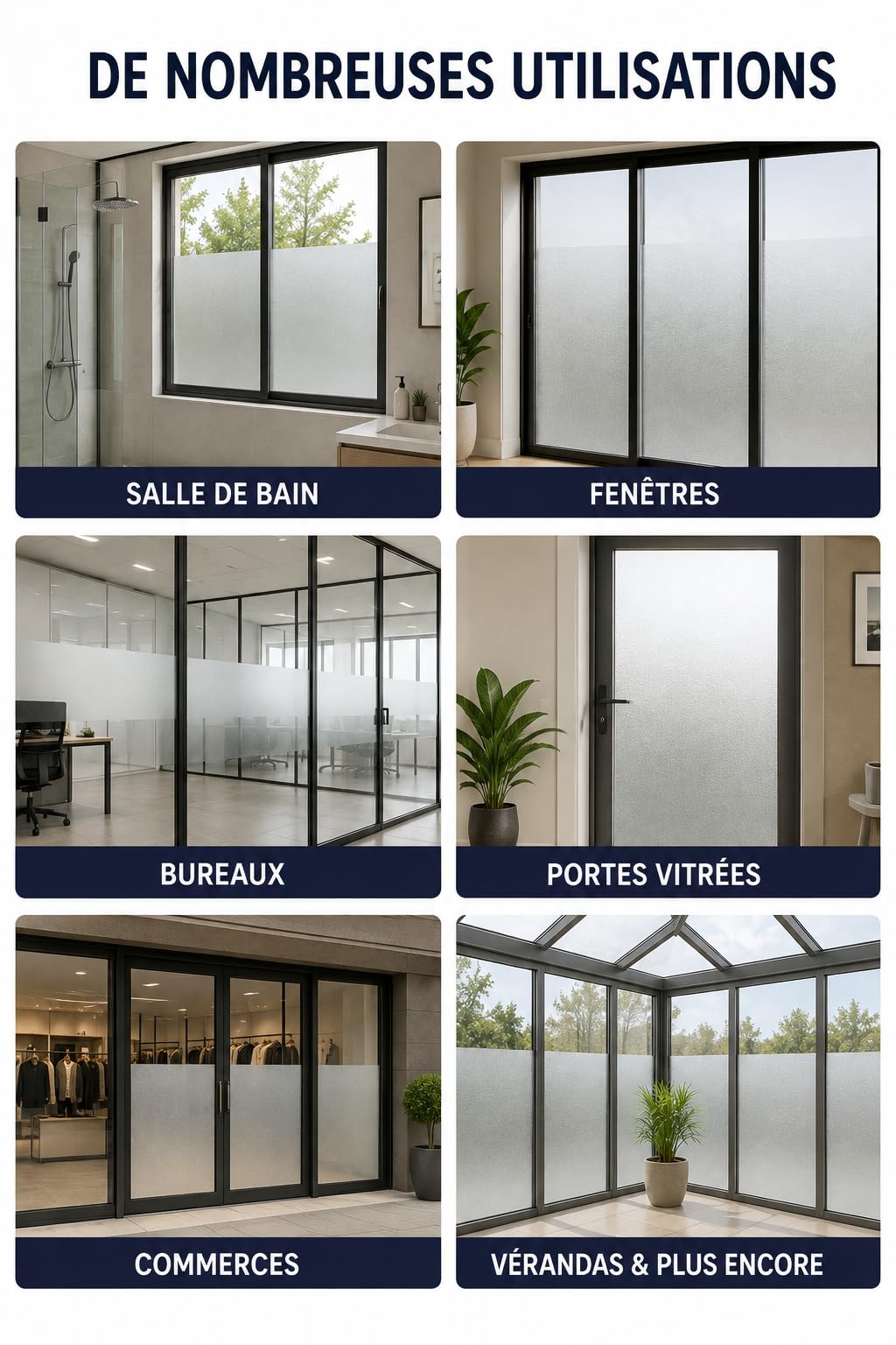 Film Dépoli Adhésif pour Vitre – Film Occultant Intimité Blanc Givré – Brise Vue Anti-Regard pour Fenêtre, Salle de Bain, Bureau et Porte Vitrée – Plusieurs Dimensions