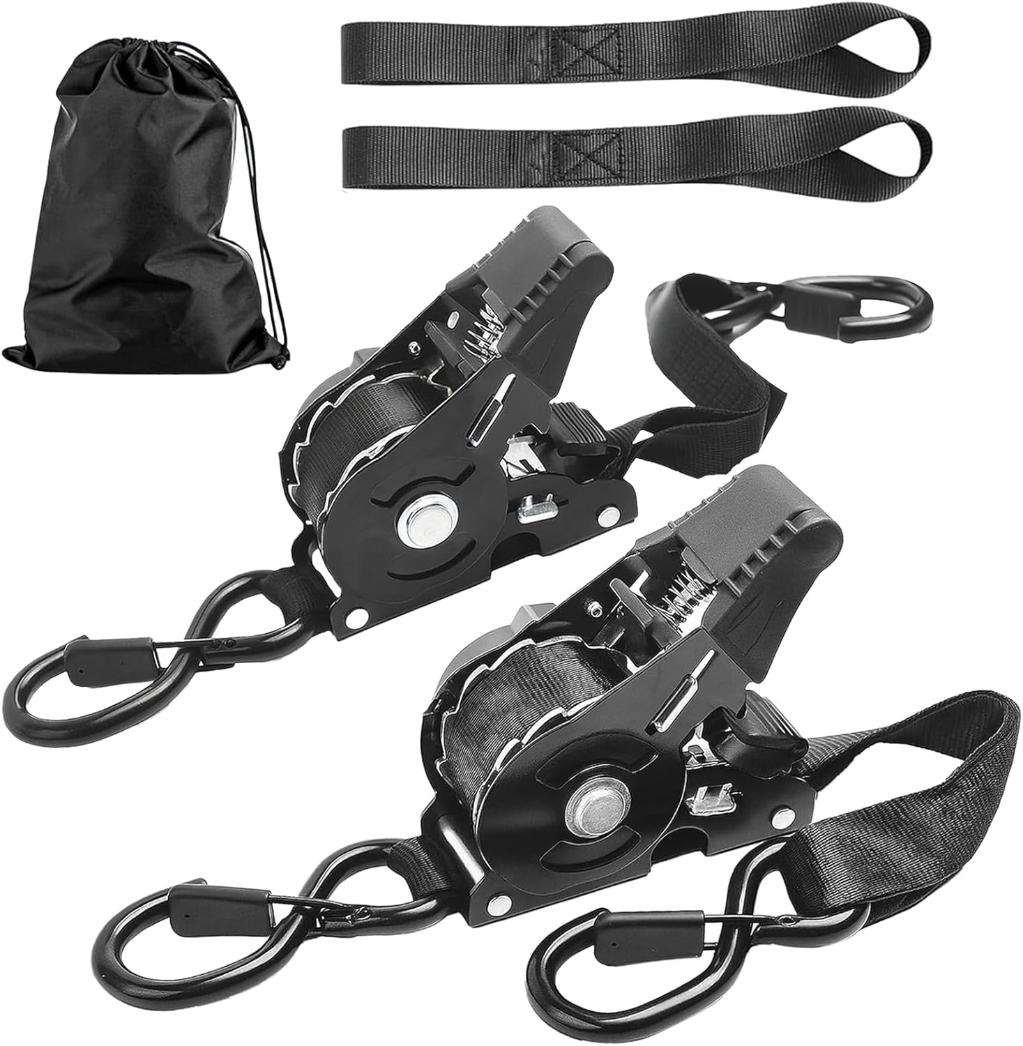 Retractable Ratchet Strap Heavy Duty 2 Pack 10 FT 1800 LB Break Strength Ratchet Tie Down with Safety Lock S Hooks and Soft Loop Tie Down,Easy Retract for Motorcycle,Truck Securing Cargo,Car.