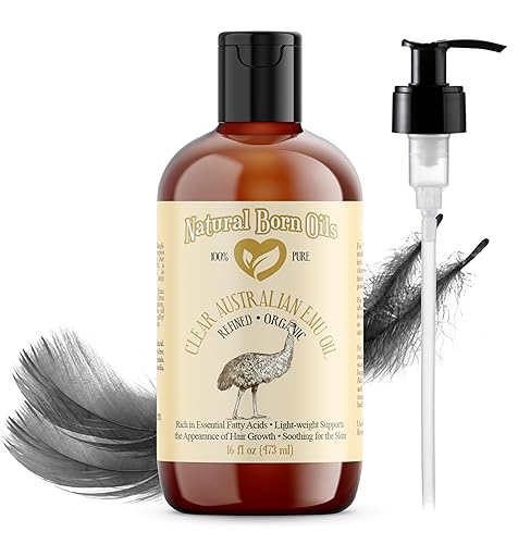 Miniatura 1 de Natural Born Oils Aceite de emú ultra transparente, 16 onzas, orgánico, totalmente refinado, rico en nutrientes, hidratante intenso para la piel,