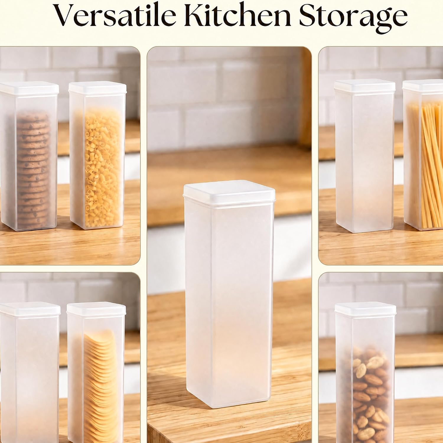 6 Pcs 10" Plastic Cracker and Cookie Keepers, Square Saltines Storage Container with Lid, Airtight Cracker Holder Saver for Spaghetti, Cereal, Biscuit