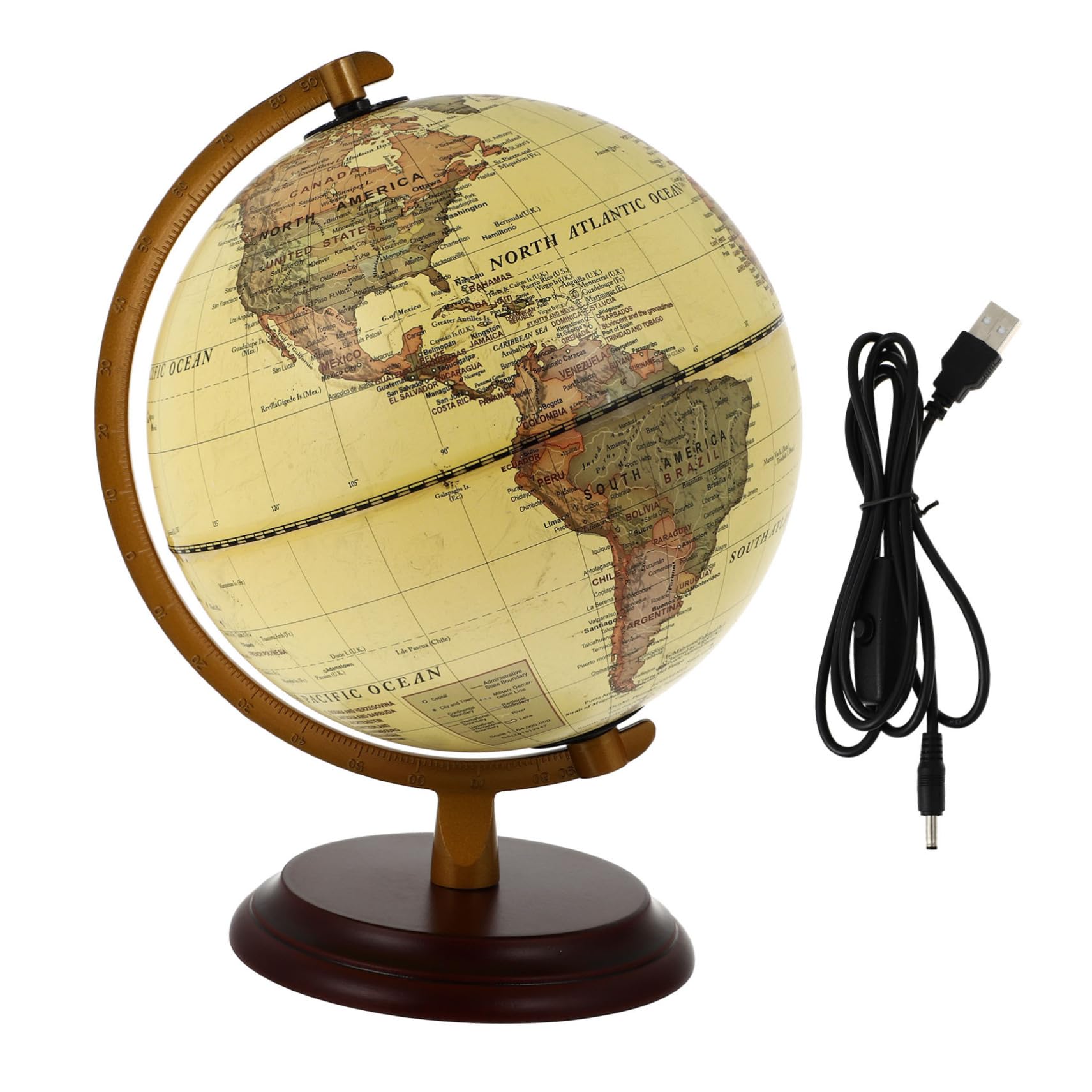 Kisangel Decorative Terrestrial Globe with Lamp Vintage Geography Globe Adornment for Tabletop Decor Teaching Aid and Home Decoration