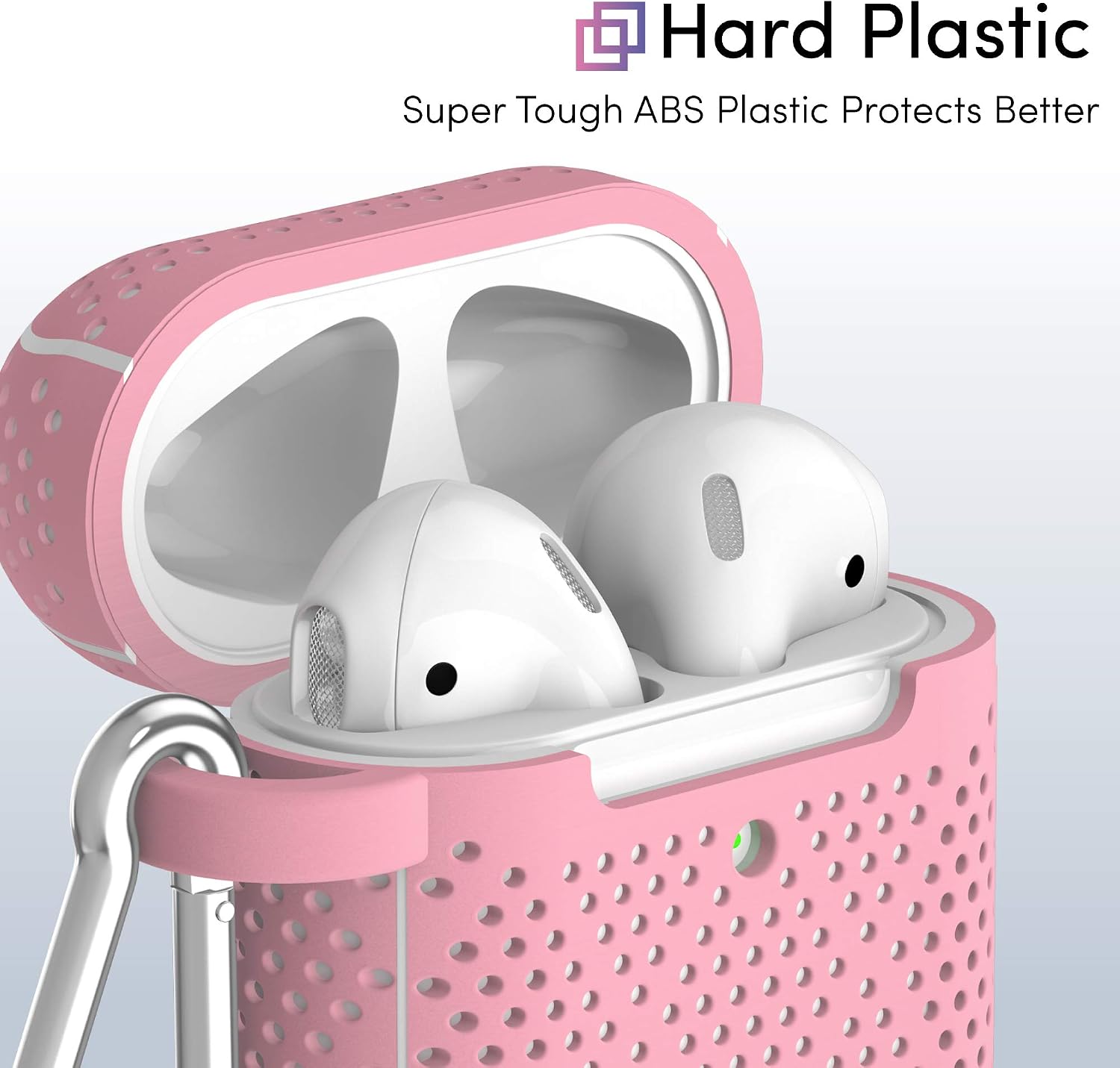 TALK WORKS AirPods Case Cover with Keychain - Protective Hard Silicone Skin for AirPods Keychain Case Clip Carabiner Wireless Charging Compatible with Apple Air Pod Carrying Case Series 1 & 2 - Pink