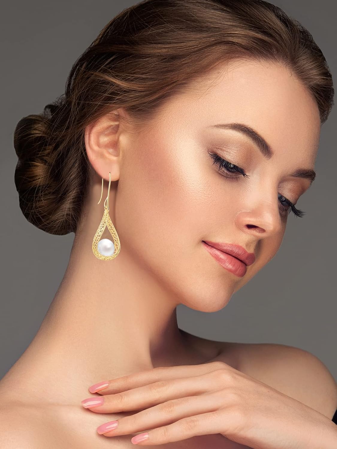 14MM Big Pearl Dangle Earrings for Women 14K Glod Plated Jewelry - Image 2