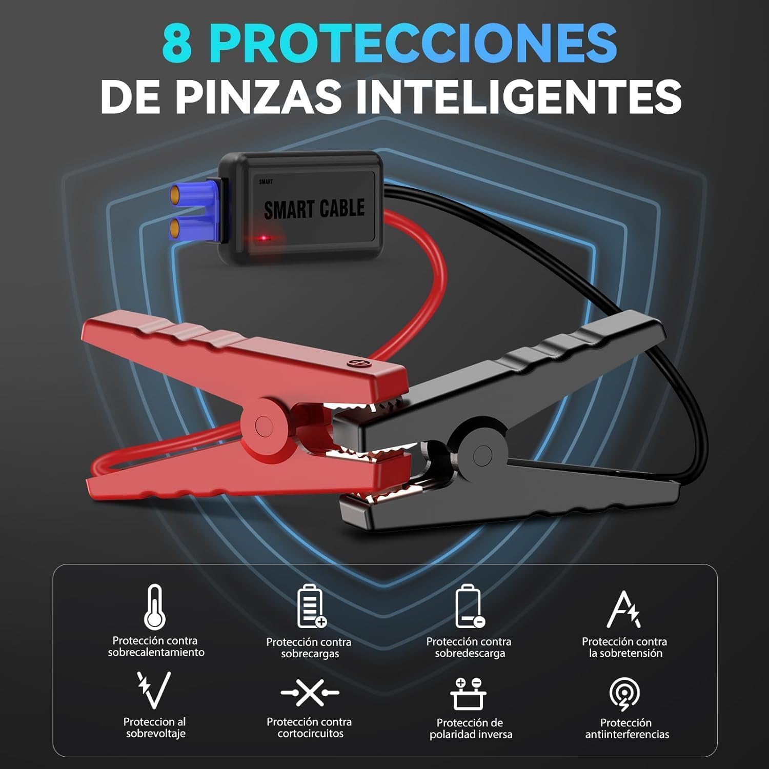 ACEZUK Arrancador de Coches 7000A, 12V Arrancador de Baterias de Coches (para 5.5L Disésel o 7.0L Gas), Jump Starter con 2.5 Inch Pantalla LCD, Clips de Seguridad Inteligentes, Luz LED