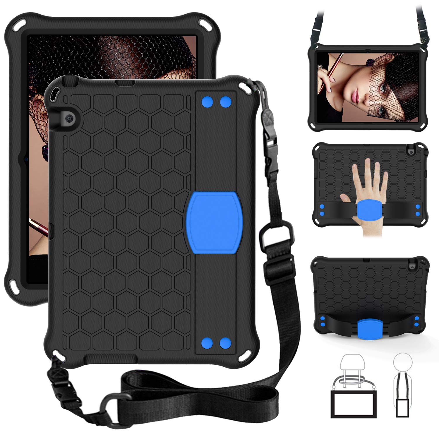 Foam Case for Huawei MediaPad T3 10, Shockproof Cover with Shoulder Strap/Hand Strap with Retractable Stand for Huawei MediaPad T3 10