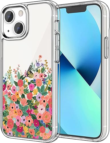 Funda compatible con iPhone 14, diseño floral estético colorido floral para fiesta de jardín, a prueba de golpes, diseño transparente, delgada,