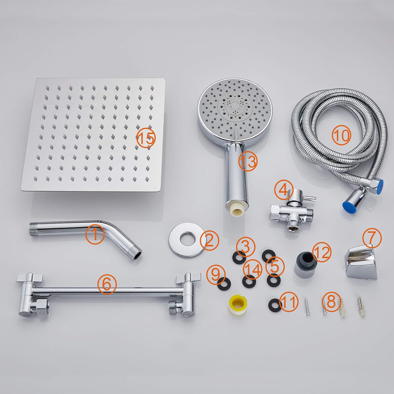 Black Friday 🔥 Showerhead with handheld kit 8'' High Pressure Rainfall Square Shower Head with Handheld Spray Combo Chrome Stainless Steel Adjustable with 9'' Extension Arm