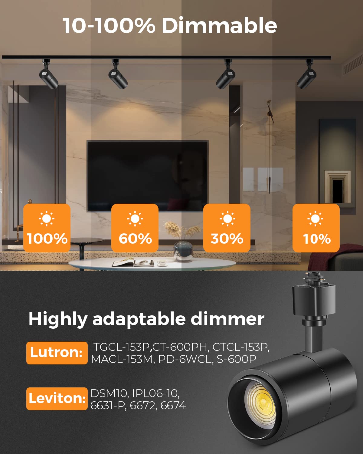 VANoopee 3-Color Zoomable 20W LED Track Lighting Heads H Type Track Light Heads Dimmable Bright Ceiling Spotlight Fixtures for Kitchen, 3000K 4000K 5000K Adjustable, CRI90+ 15°-60° 2000lm Black 4 Pack