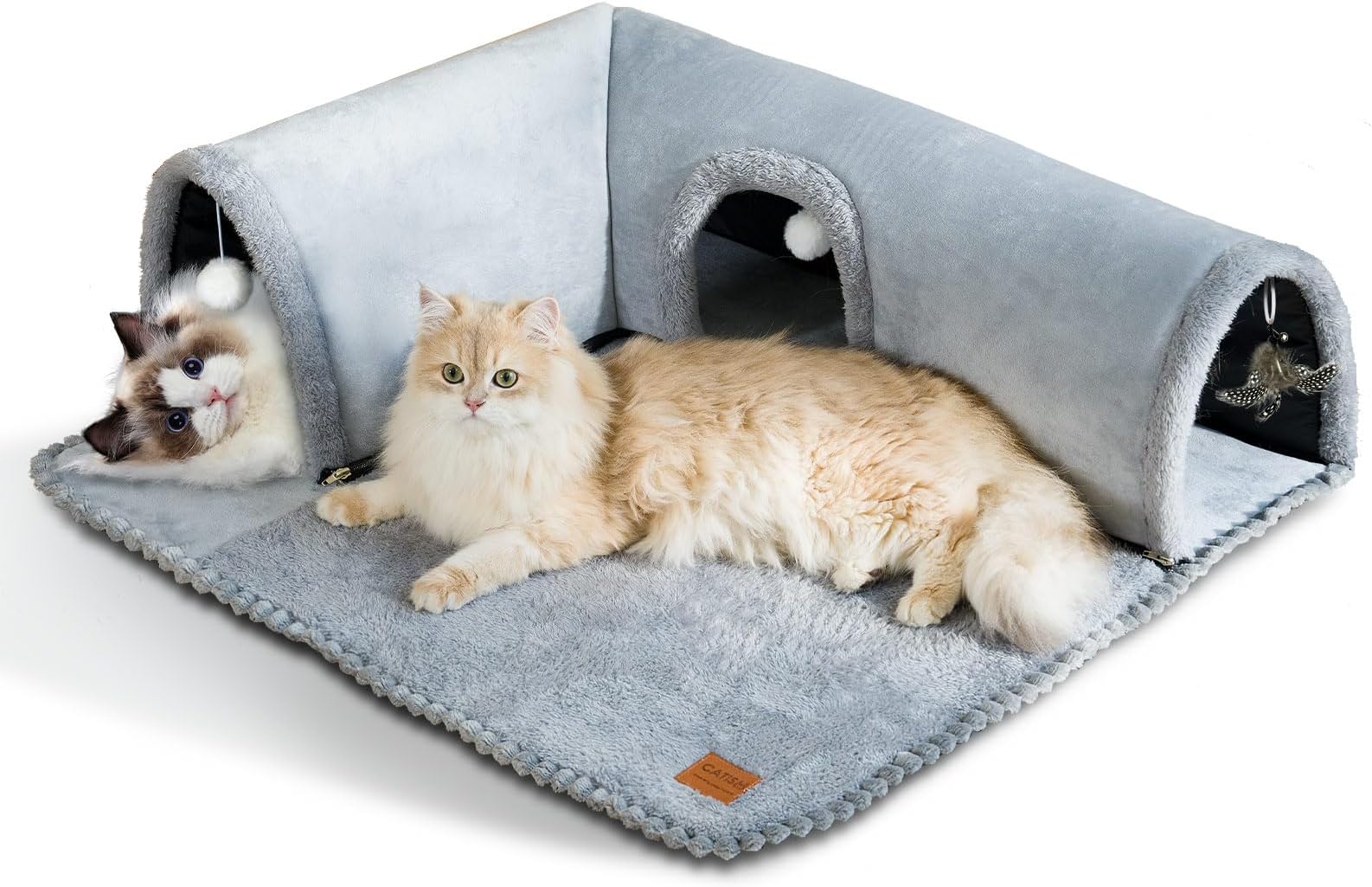 CATISM Cat Tunnels Bed Indoor, Detachable Kitty Pet Play Tube, Washable Kitten Cave Mat with Ball Toys