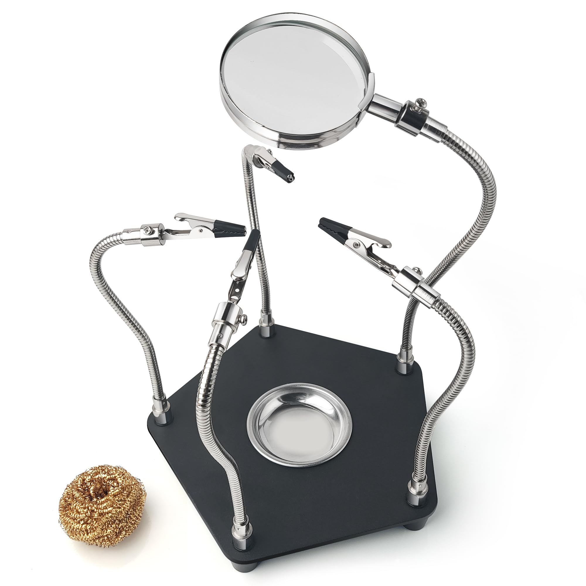 Helping Third Hand Soldering Tool Station with 4 Flexible Welding Auxiliary Alligator Clamps Magnifying Glass and Sturdy Base for Repair Soldering Crafts