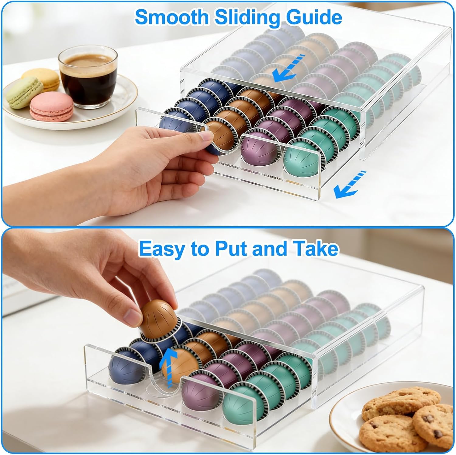 Cajón de Almacenamiento Transparente para Cápsulas de Café Nespresso Vertuo, Soporte para Cápsulas con Cajón Deslizante, Acrílico para Máquina de Café