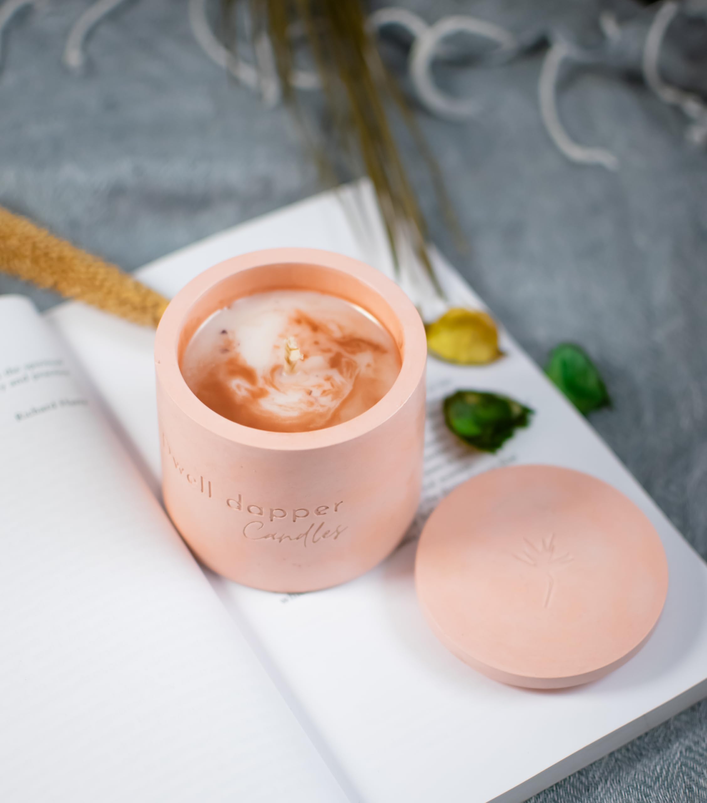 Dwell dapper | 100% Soy Wax Premium Scented Candle in Concrete Jar for Home Decor | Smokeless and Long Lasting | Floral Fragrent in Peach Concrete Jar-image-13