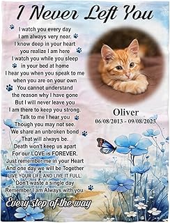 F92619 I Never Left You Blankets, Cat Memorial Blanket Custom Photo Name Date, Sympathy for Cat Lover Mom Dad, Personalized Bereavement Blanket Gifts, Loss Gifts Sherpa Fleece Blanket