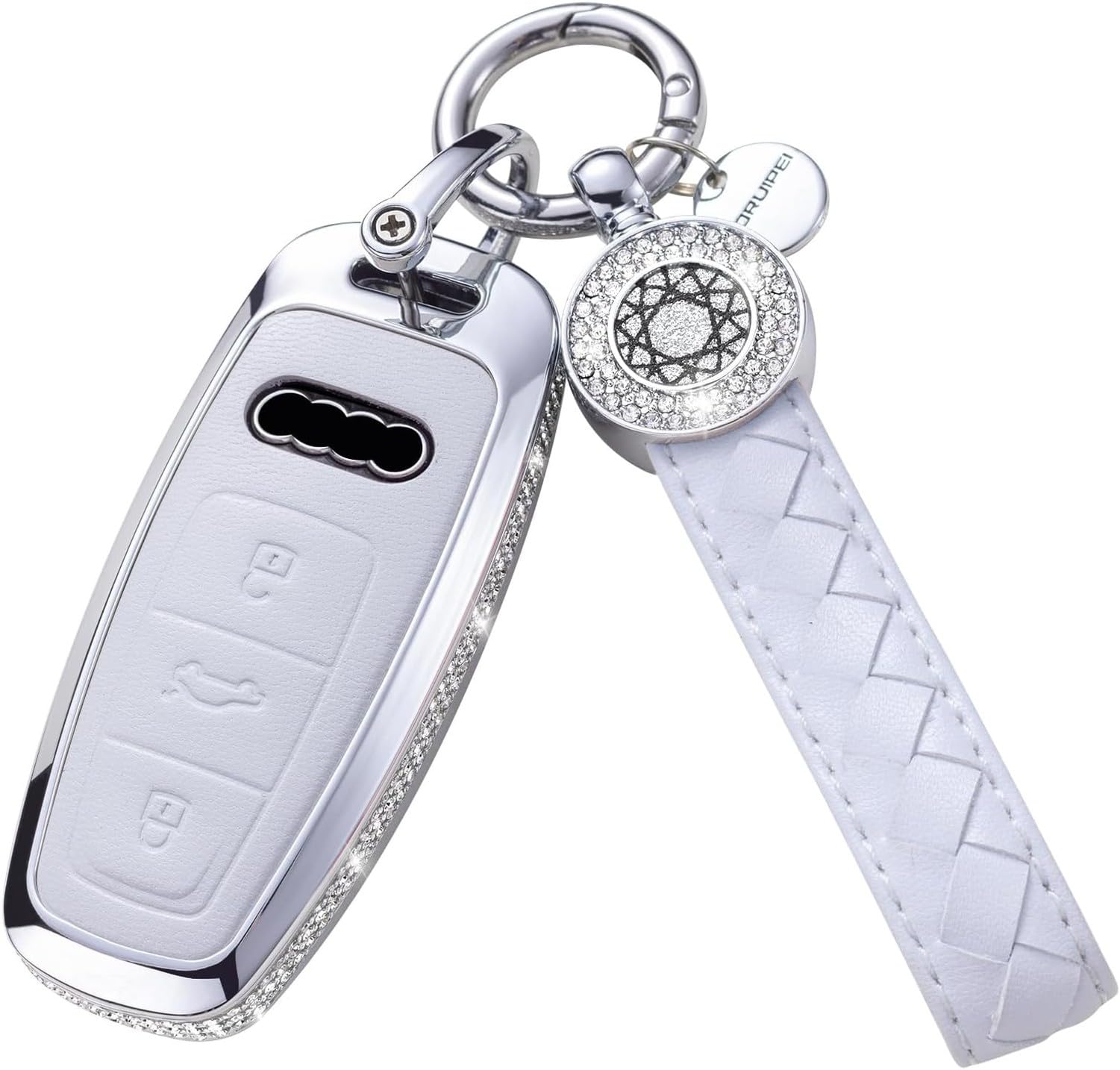 AIEIJJH Silicone Key Fob Cover with Detachable Keychain for Audi Car Protection, Model 2(white)