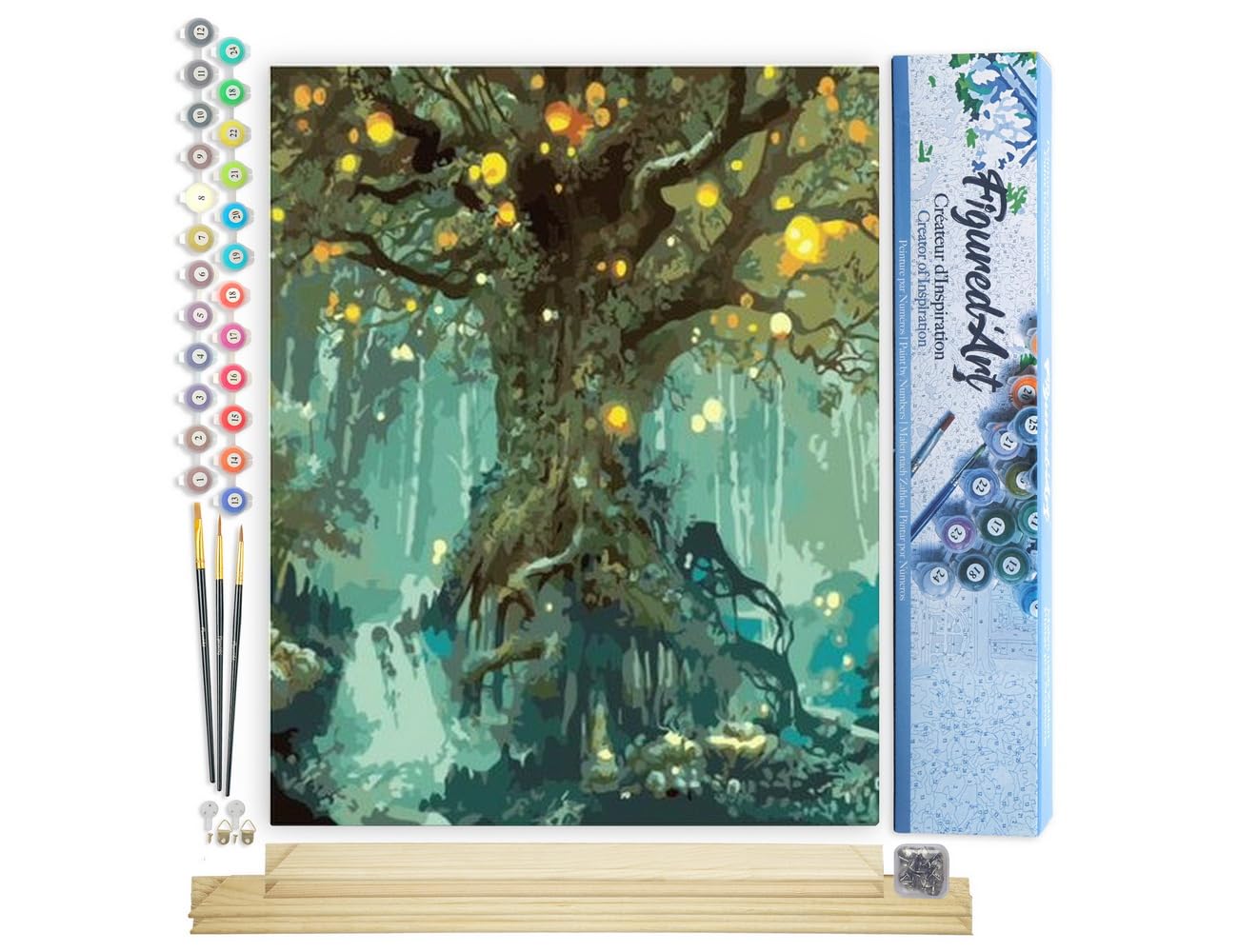 Figured'Art Paint by Numbers for Adults Fairy Tree 40x50cm - Craft Art Painting Rolled Canvas with DIY Wooden Frame