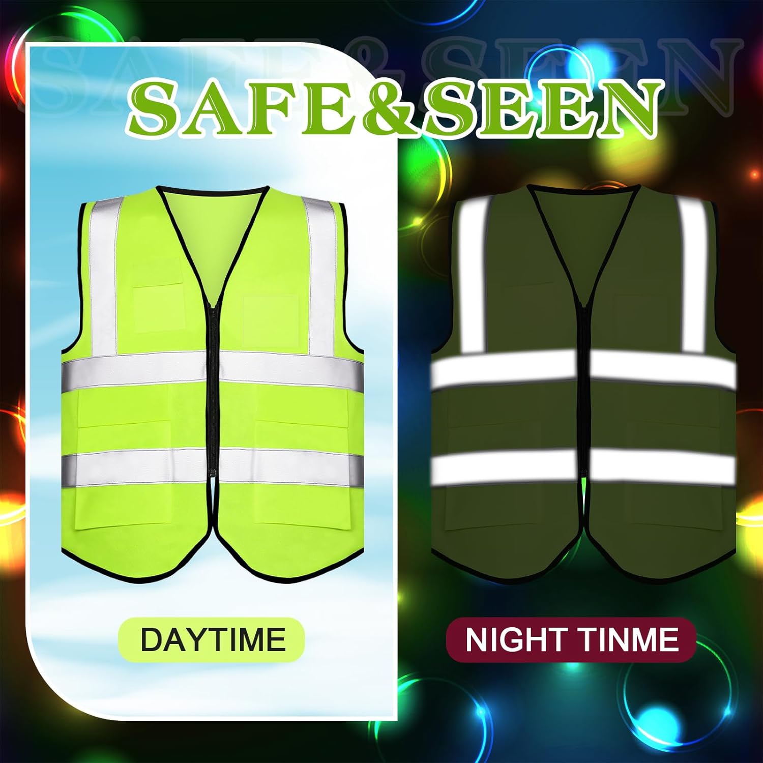 Hillban 18 Pcs Construction Worker Costumes Adult Neon Reflective Construction Vests Hard Hats Socks for Birthday Theme Party