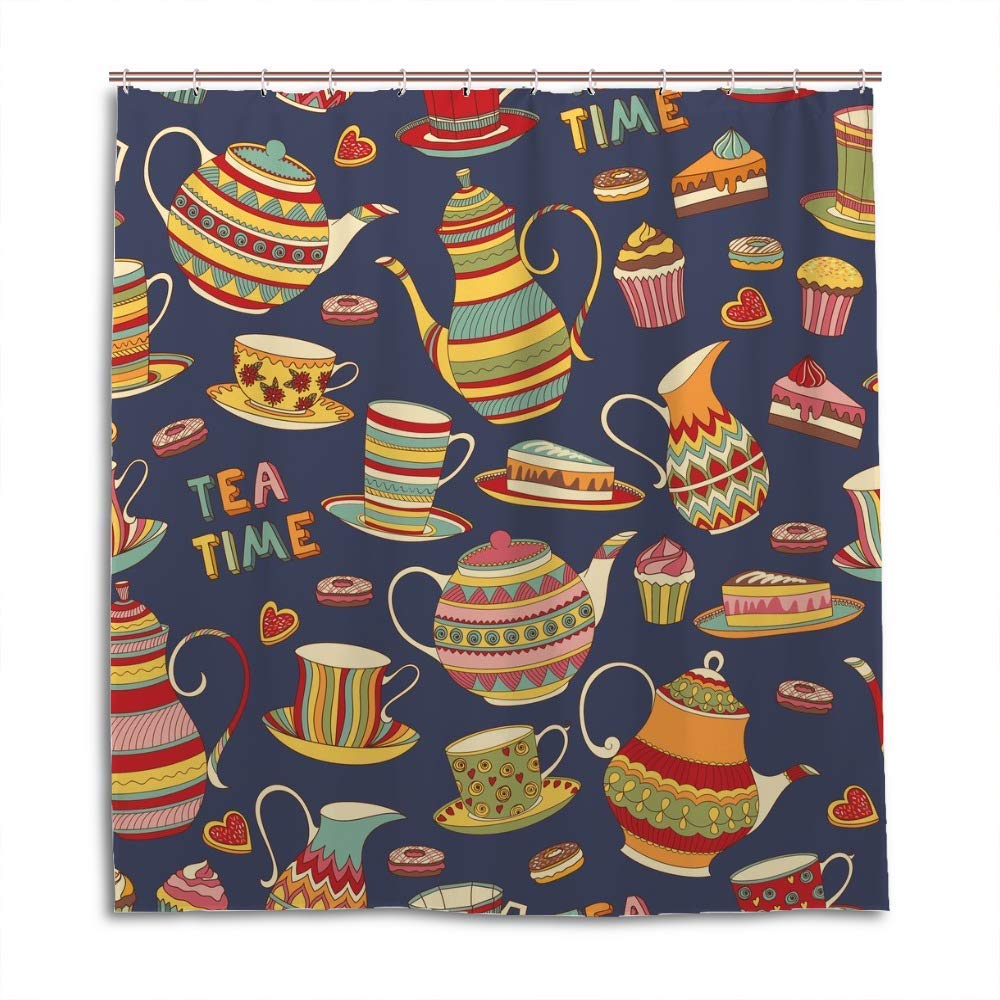 Rideau de douche imperméable en polyester coloré style bande dessinée 168x183cm avec crochets