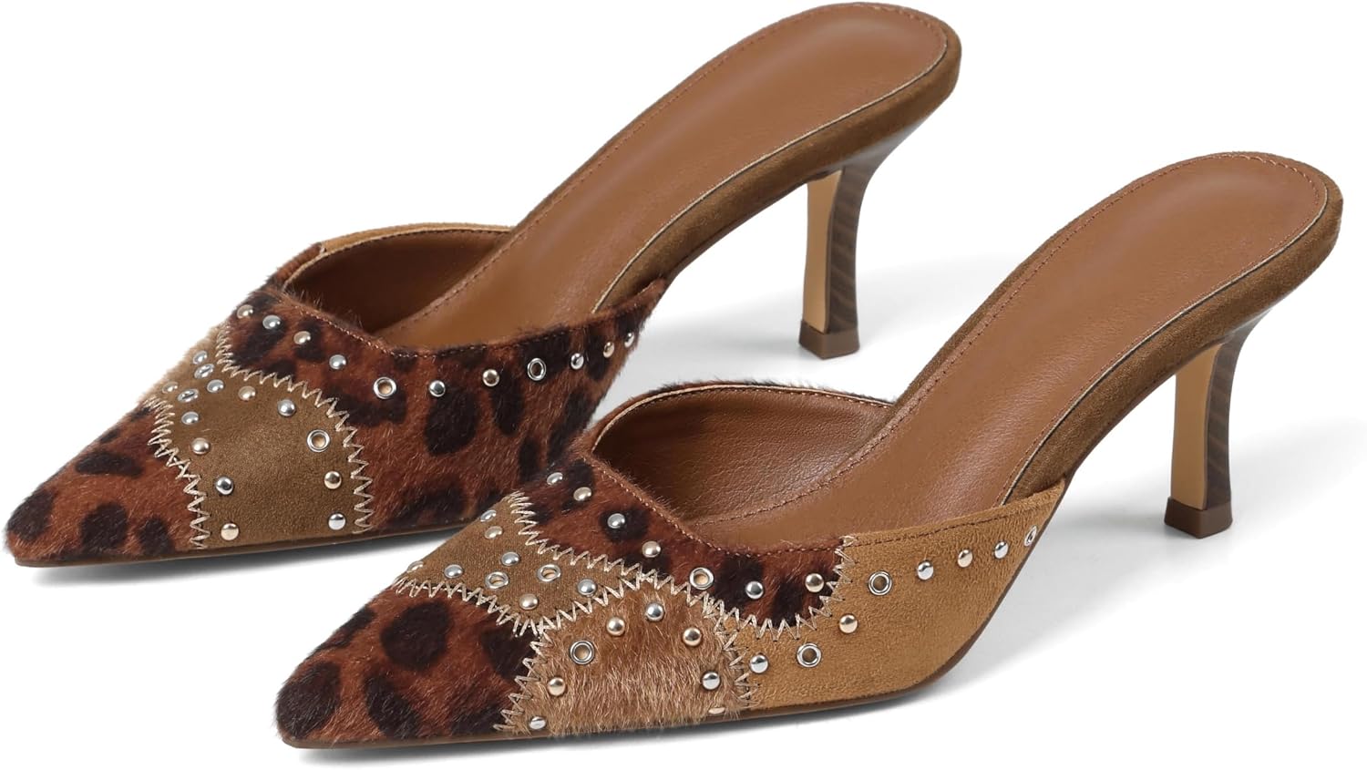 Mattiventon Kitten Heel Mules for Women Vintage Heels Pointy Western Pumps